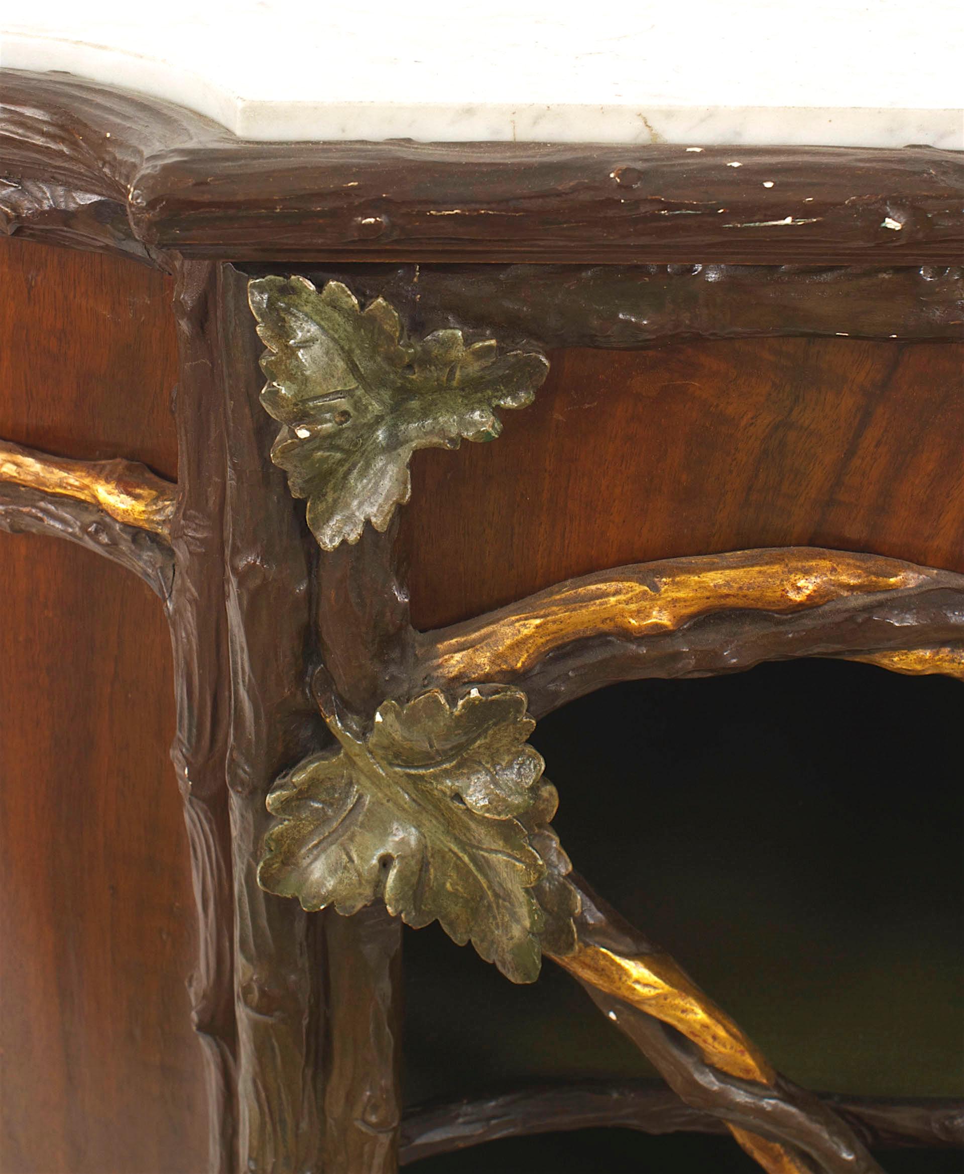 Gold Leaf Pair of Rustic Continental Painted and Gilt Commodes For Sale