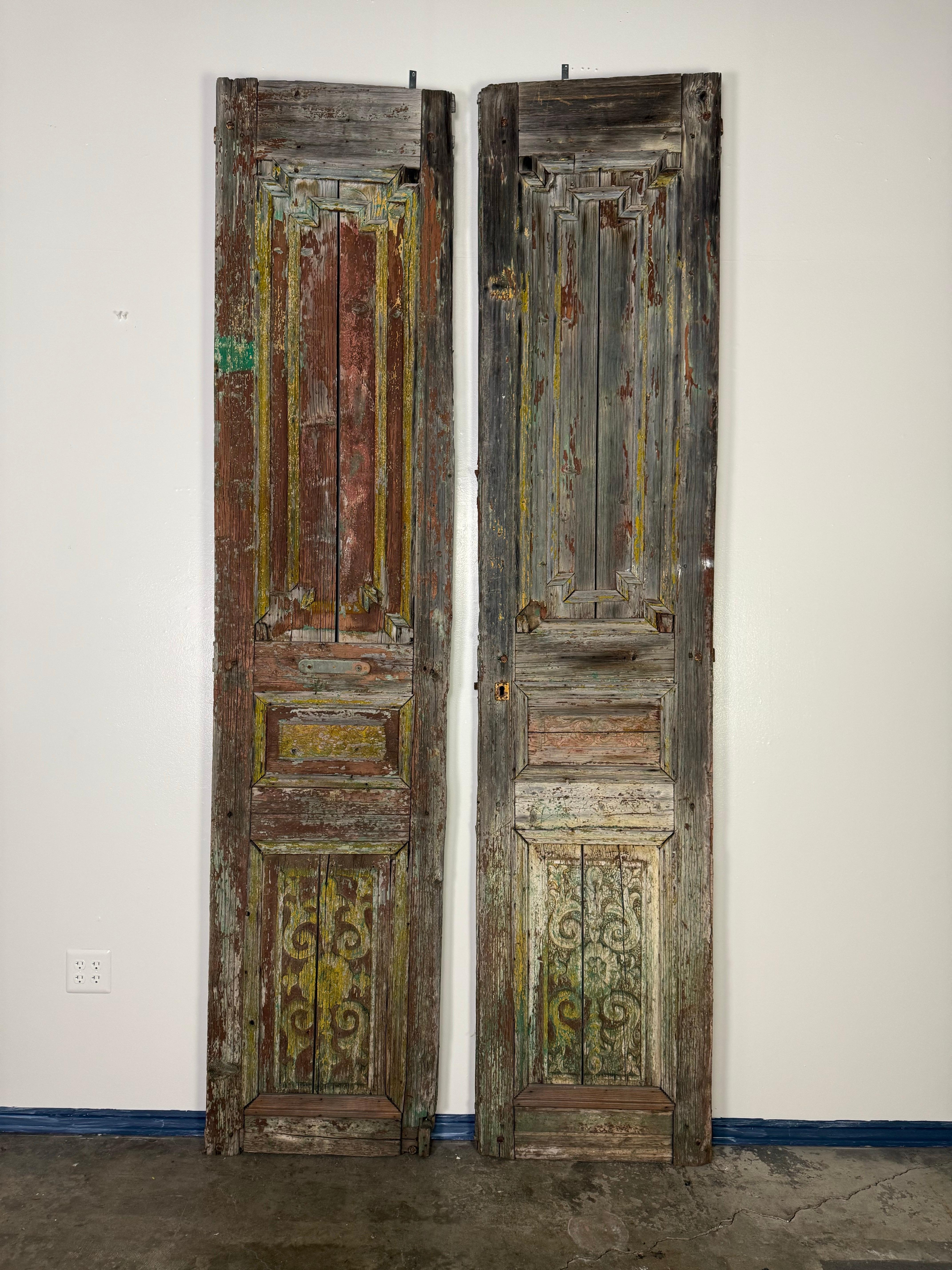 Rustico Coppia di porte dipinte in stile rustico del 19° secolo in vendita