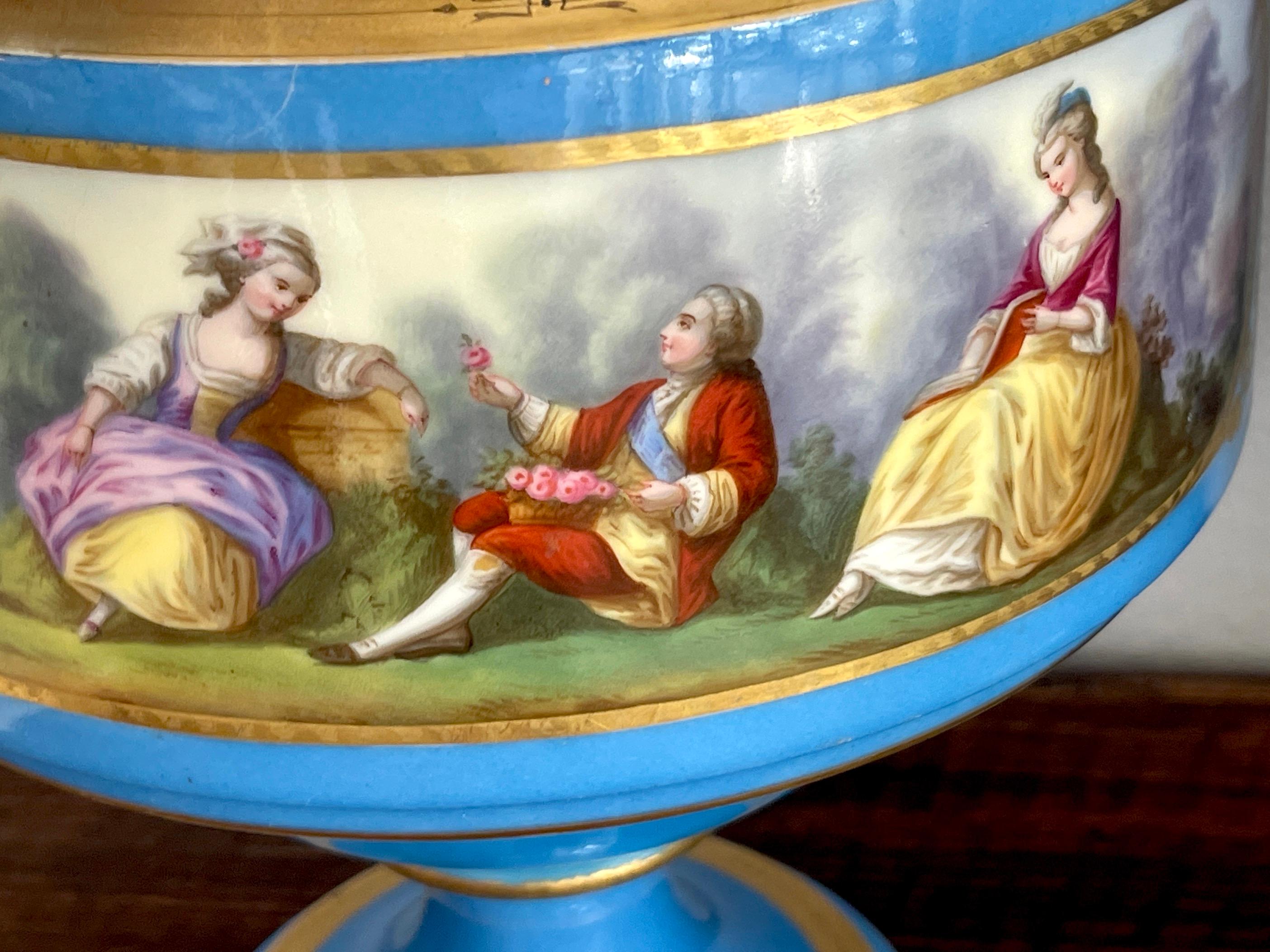 Pair of 19th C Sevres Blue Celeste Portrait Vases 2