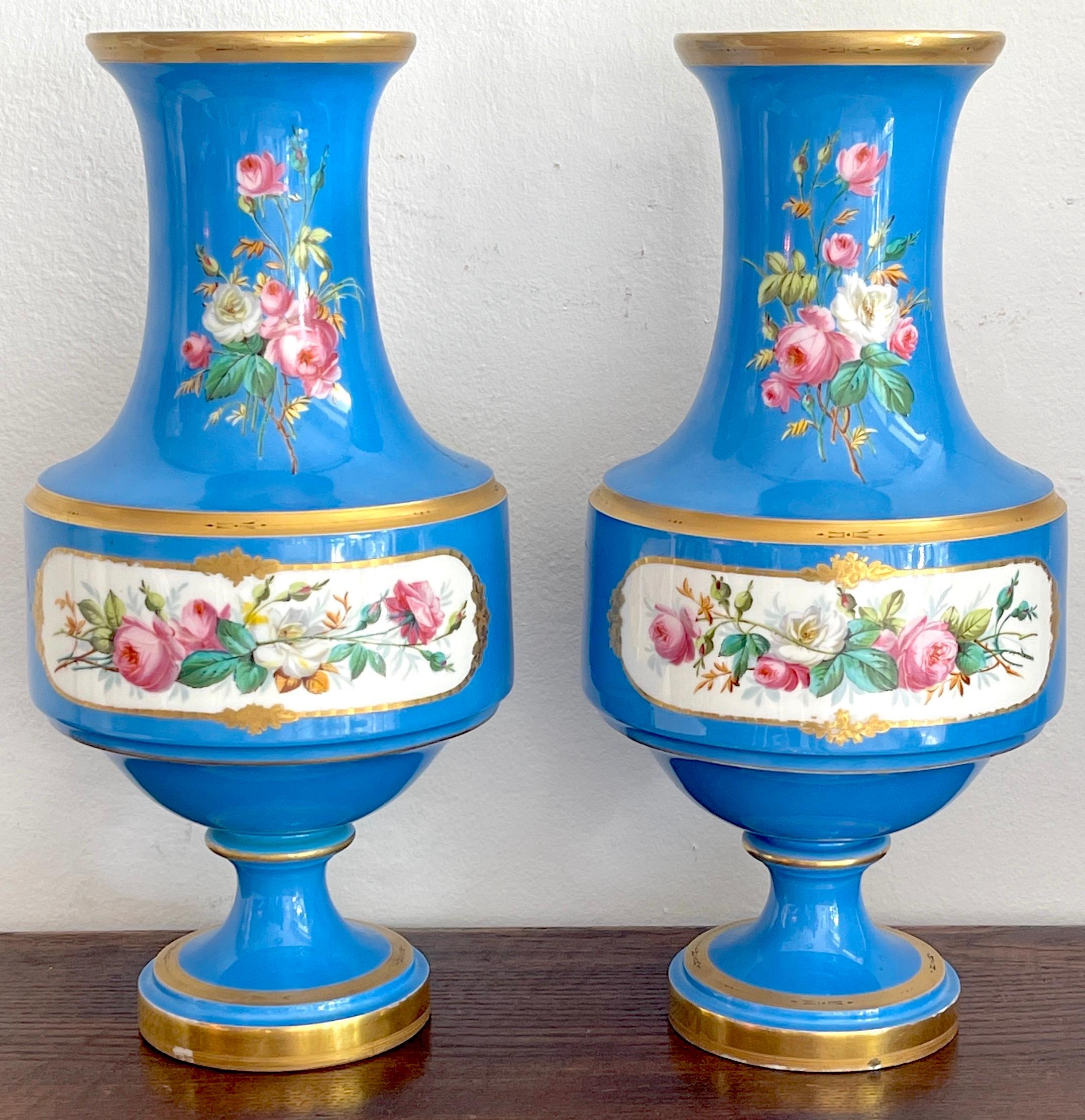 Pair of 19th C Sevres Blue Celeste Portrait Vases 4