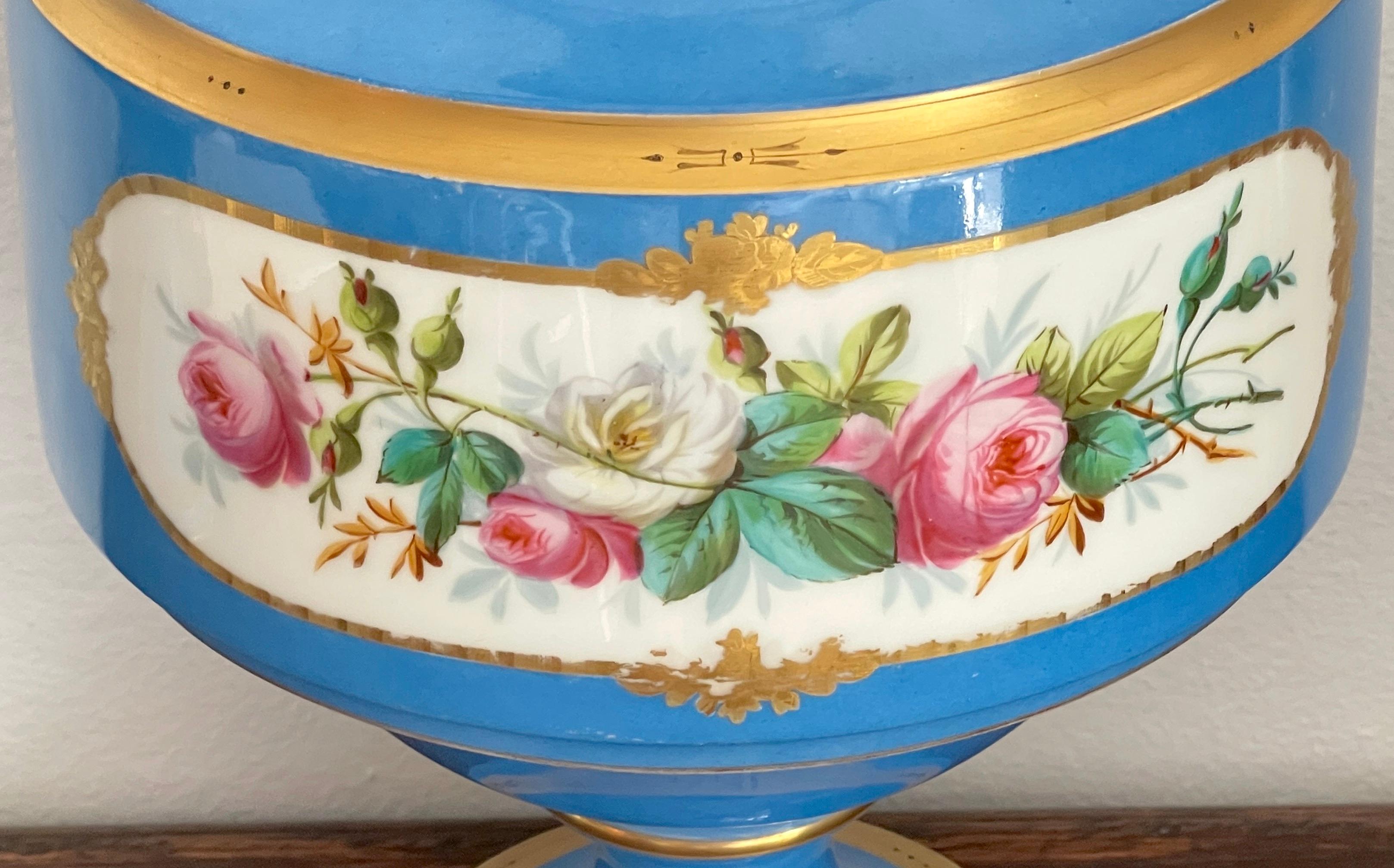 Pair of 19th C Sevres Blue Celeste Portrait Vases 5