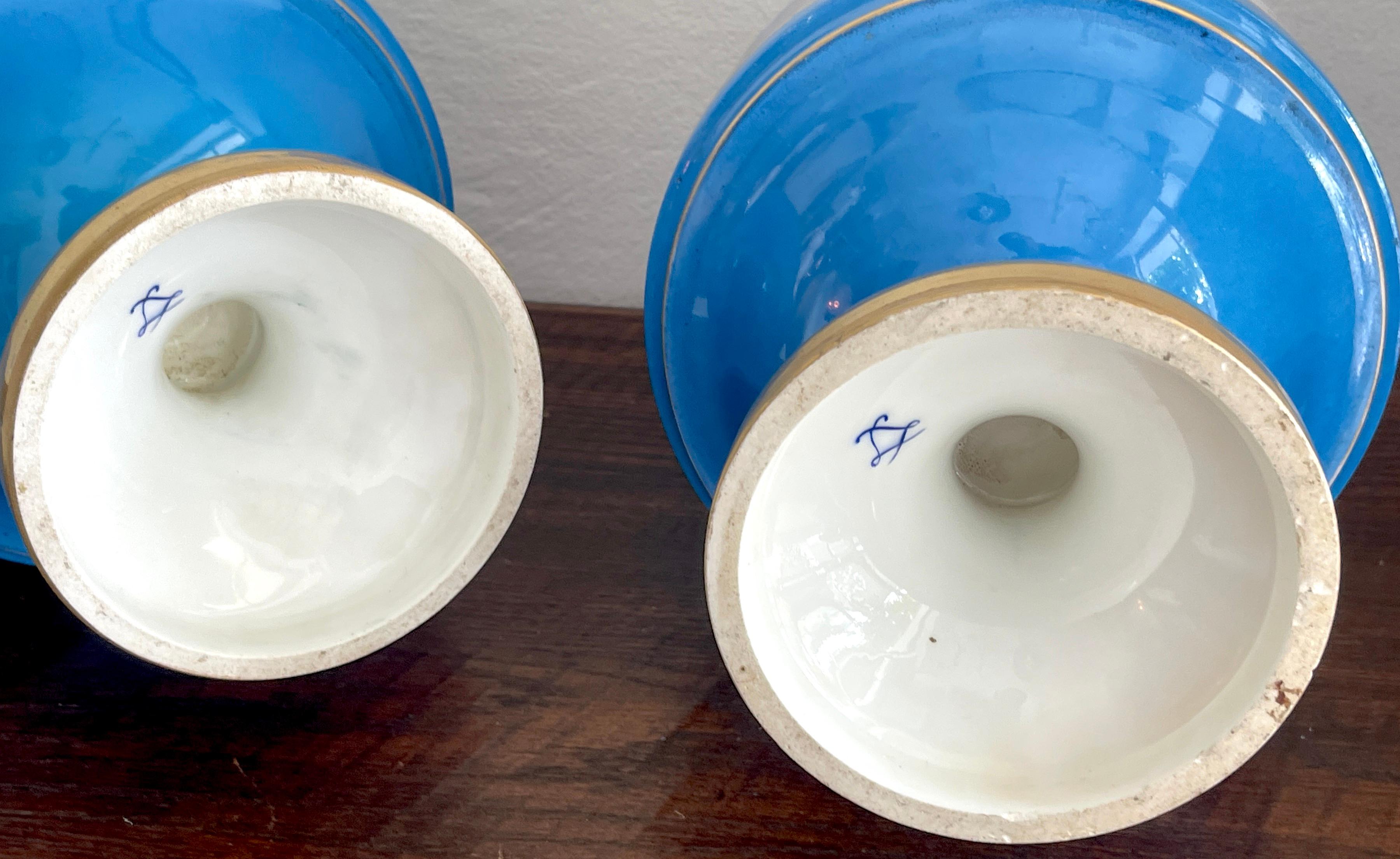 Pair of 19th C Sevres Blue Celeste Portrait Vases 6