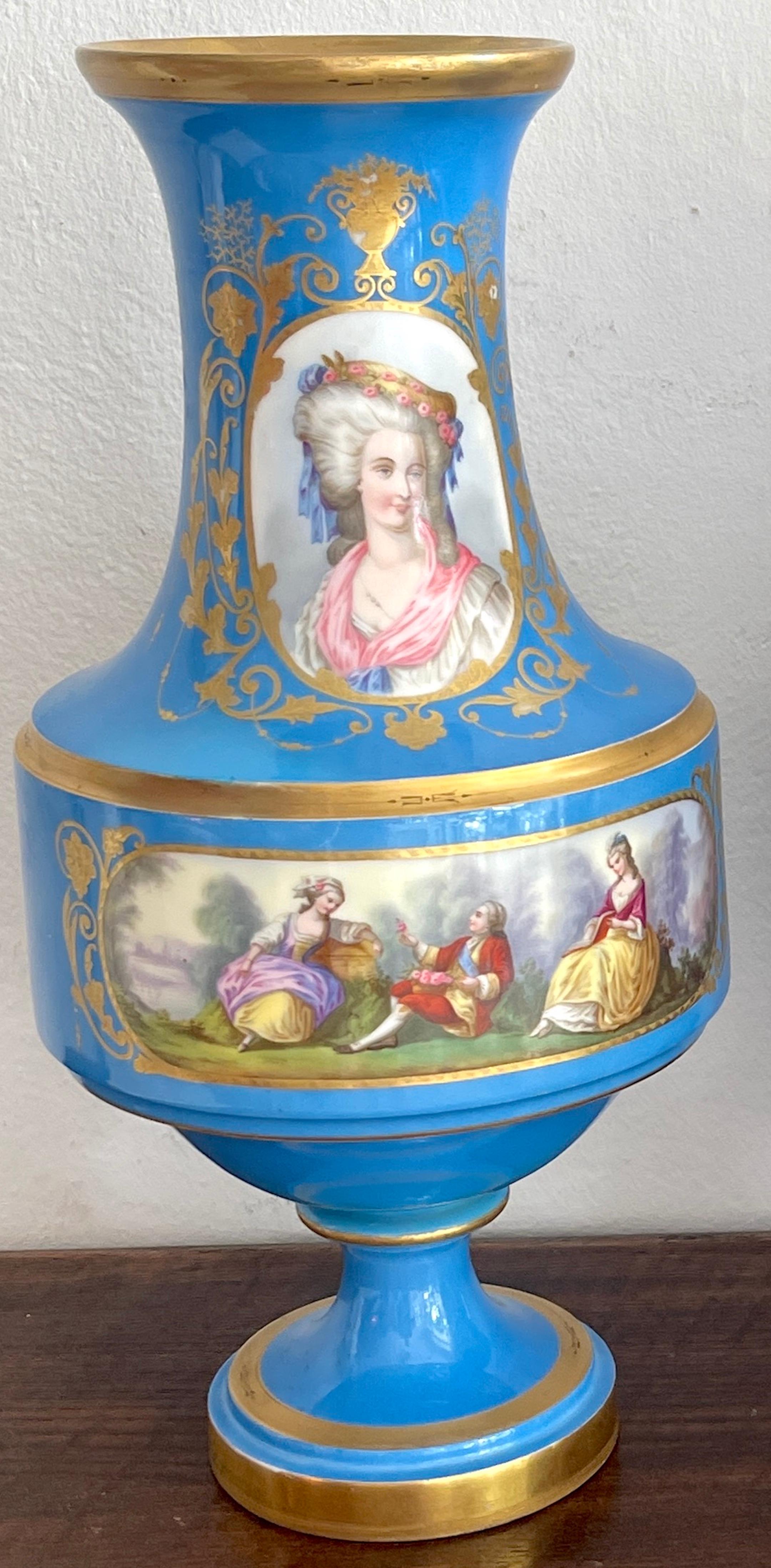19th Century Pair of 19th C Sevres Blue Celeste Portrait Vases