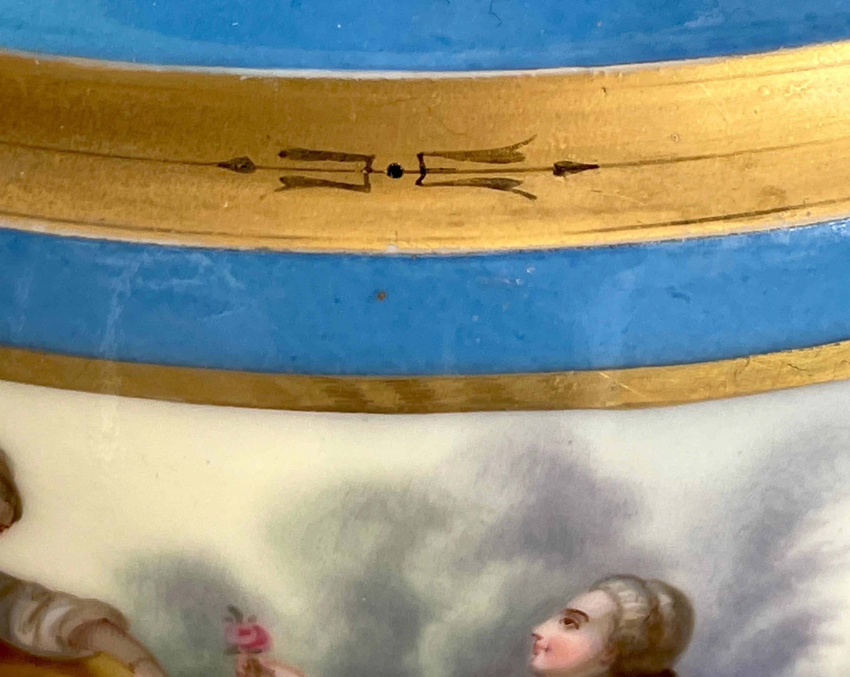 Pair of 19th C Sevres Blue Celeste Portrait Vases 1