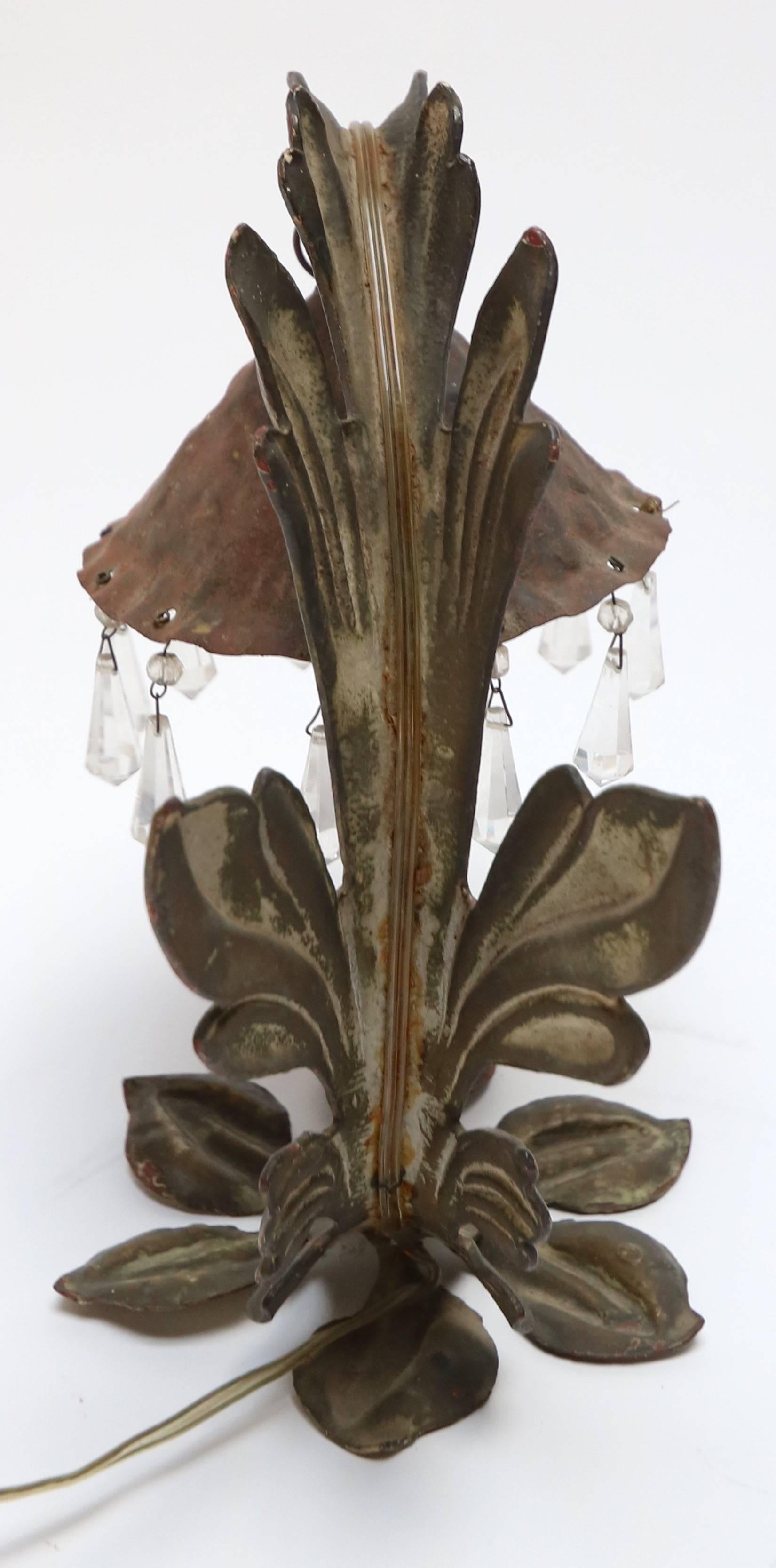 Pair of 19th Century Spanish Iron Table Lamps with Crystal Drops In Good Condition In Los Angeles, CA