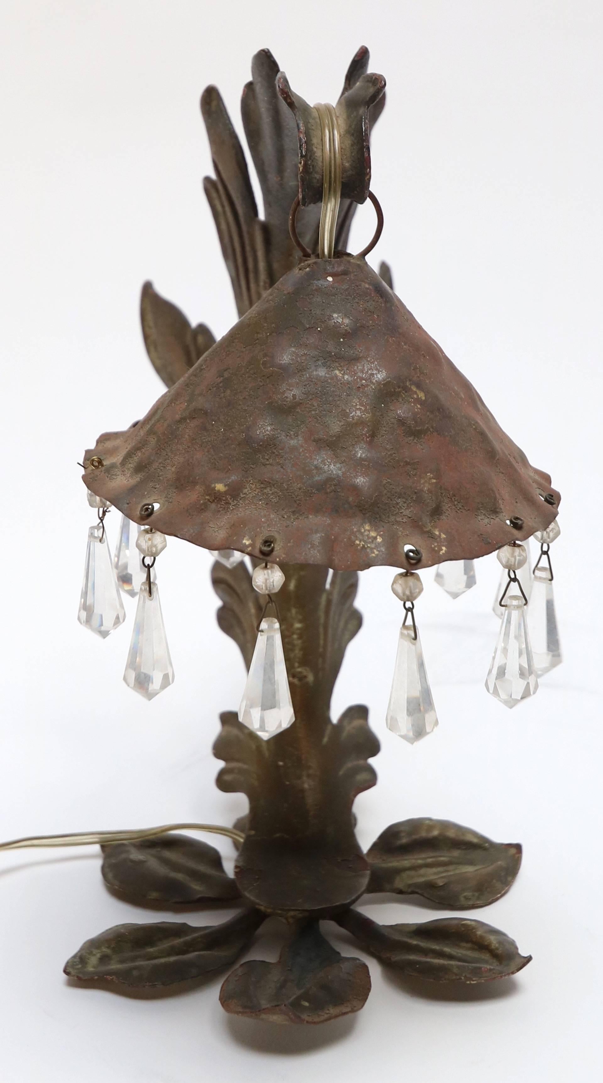 Pair of 19th Century Spanish Iron Table Lamps with Crystal Drops 1