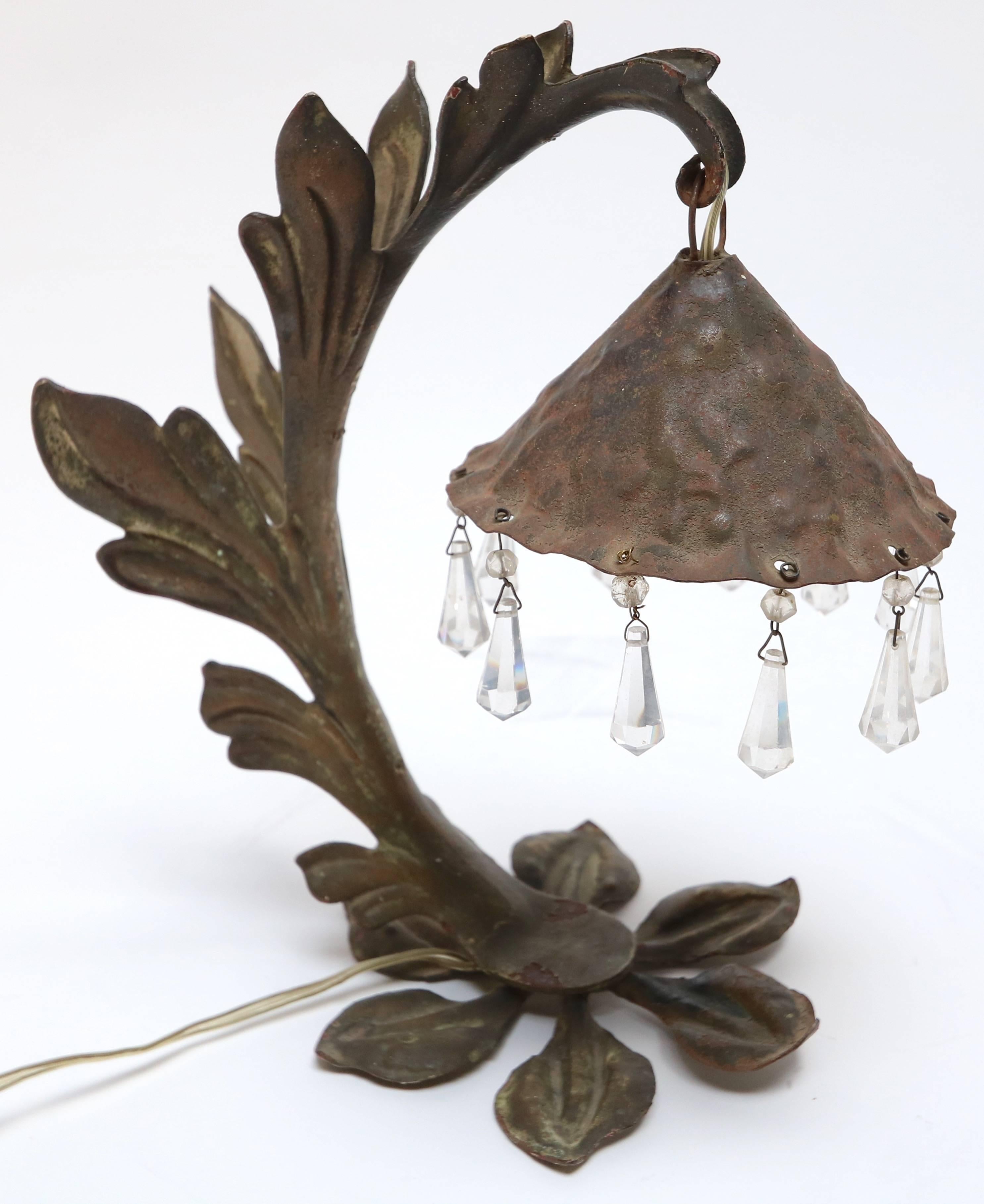Pair of 19th Century Spanish Iron Table Lamps with Crystal Drops 2