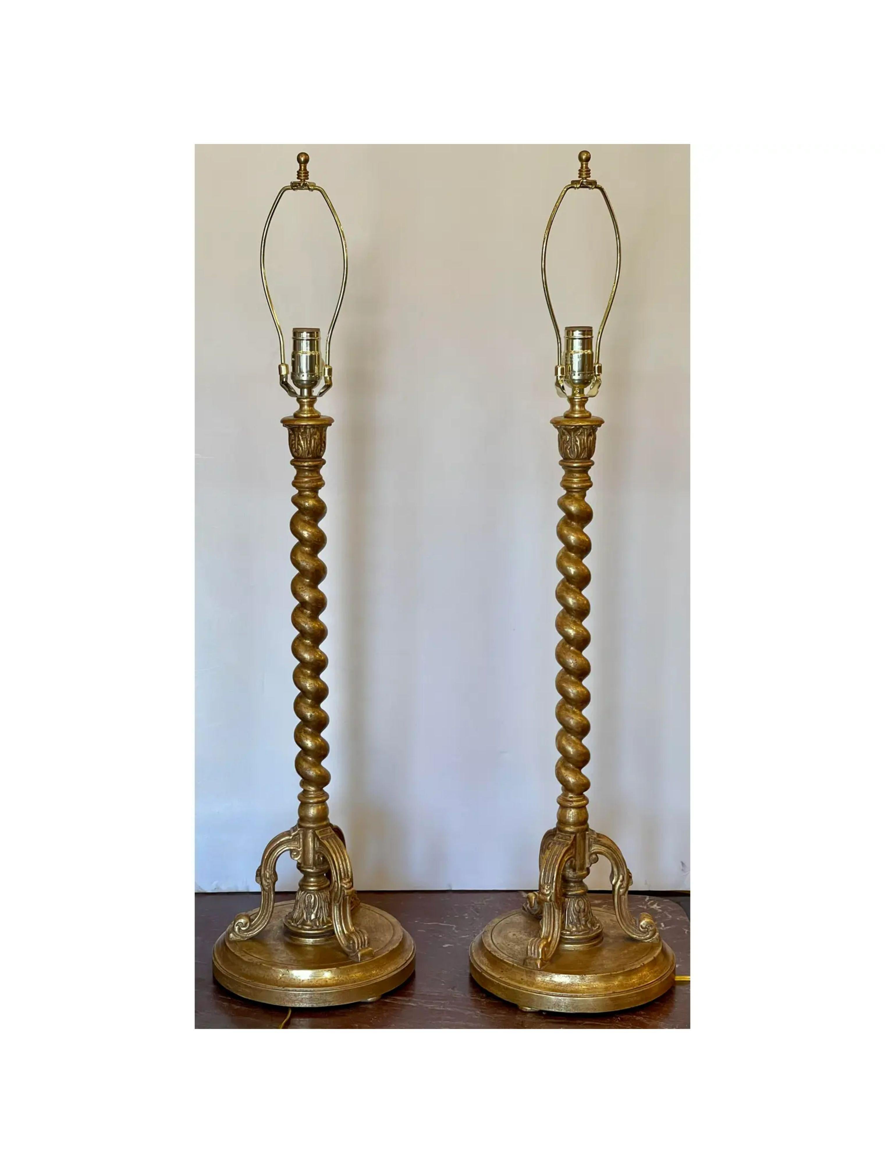 Pair of 19th C Style Giltwood Venetian Rope Table Lamp by Randy Esada Designs In Good Condition For Sale In LOS ANGELES, CA