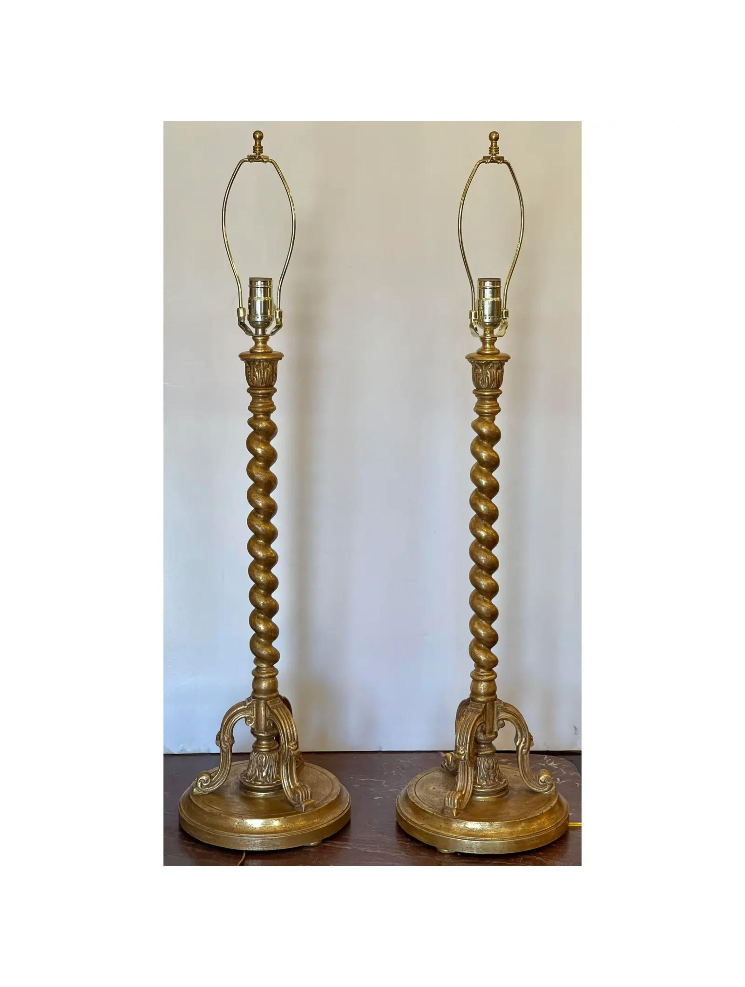Contemporary Pair of 19th C Style Giltwood Venetian Rope Table Lamp by Randy Esada Designs For Sale
