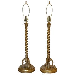 Coppia di lampade da tavolo in corda veneziana in legno dorato del XIX secolo di Randy Esada Designs