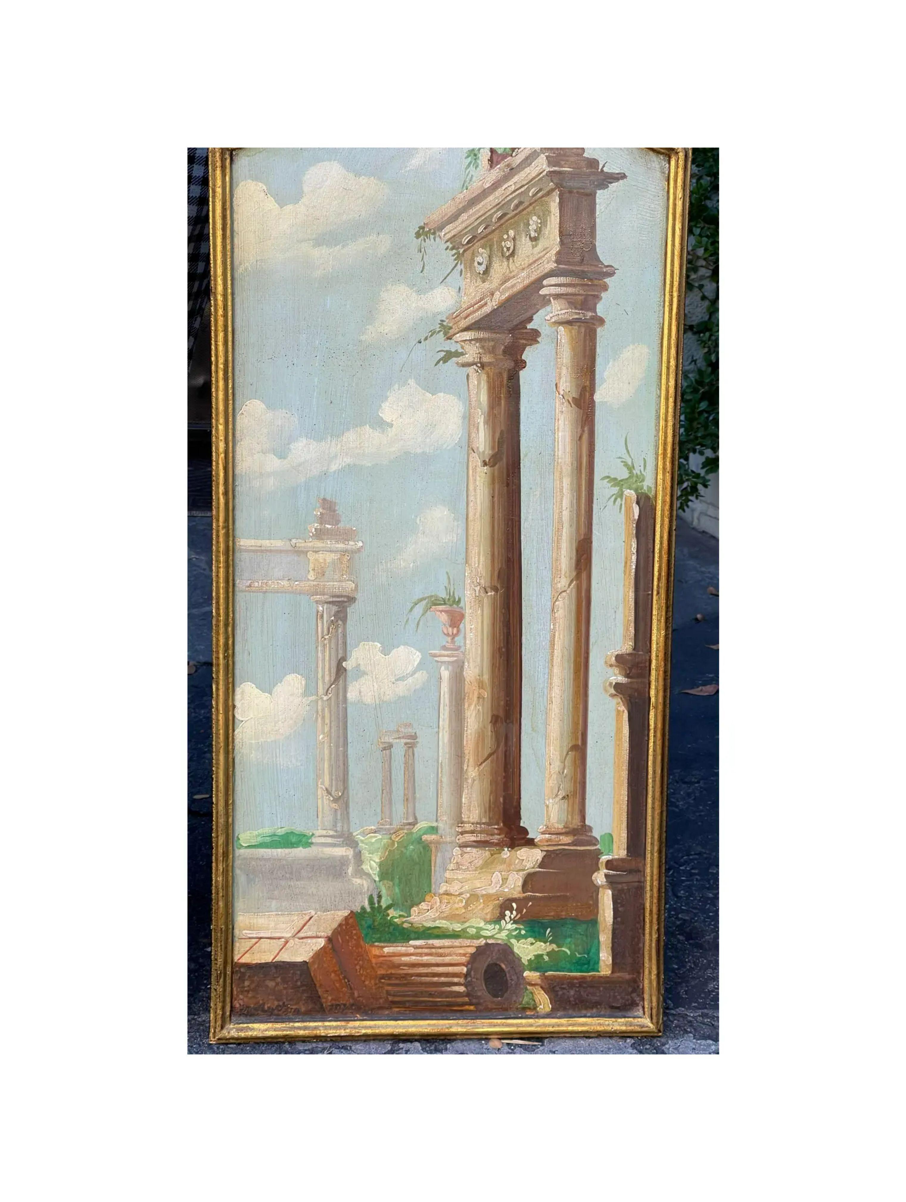 19th century Style Italian architectural landscape paintings - a pair.
Provenance: From The Plaza Hotel in New York.

Additional information: 
Materials: Giltwood, oil paint.
Color: Blue
Period: Early 20th century
Art Subjects: