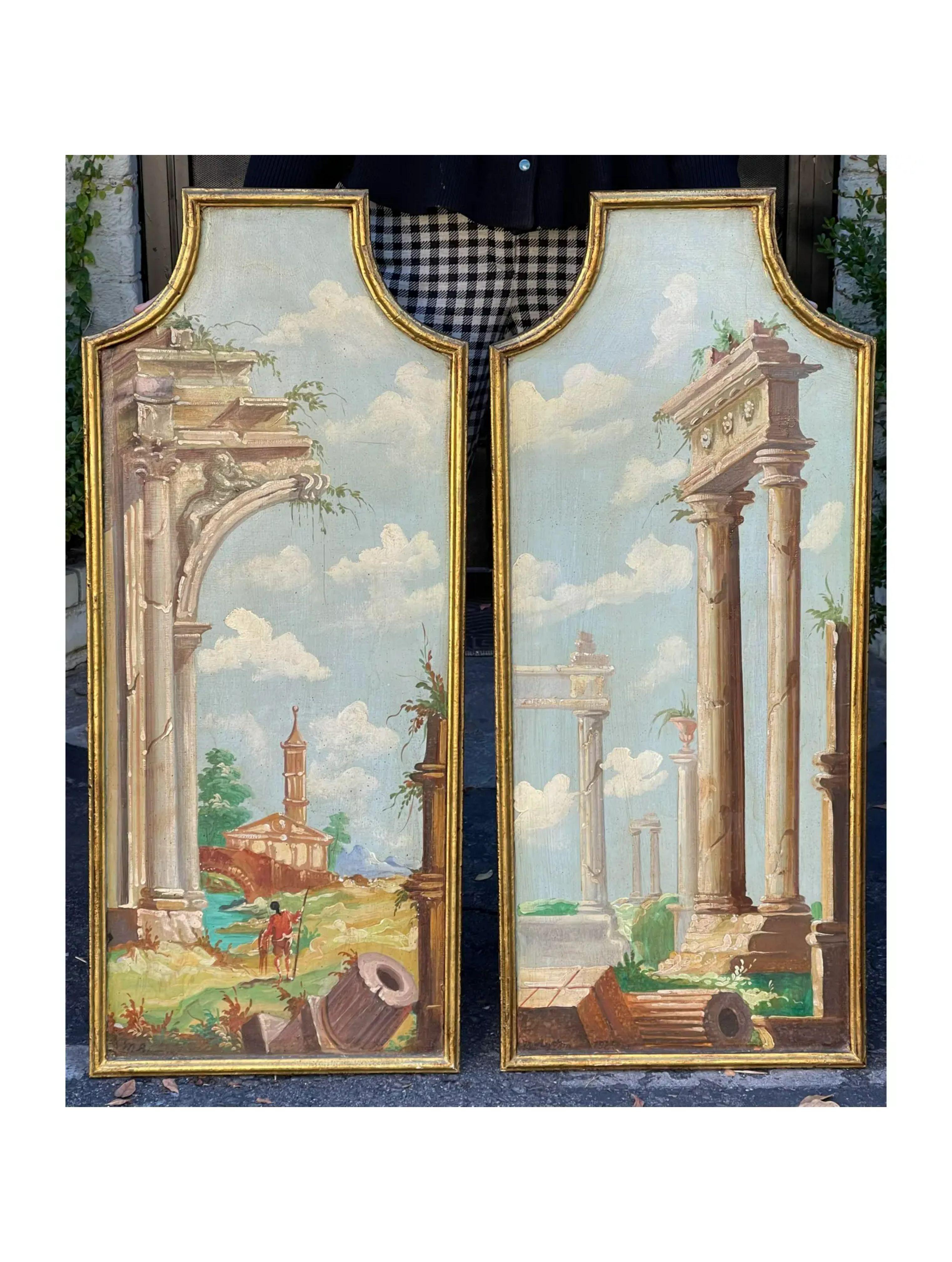 20th Century Pair of 19th Century Style Italian Architectural Landscape Paintings