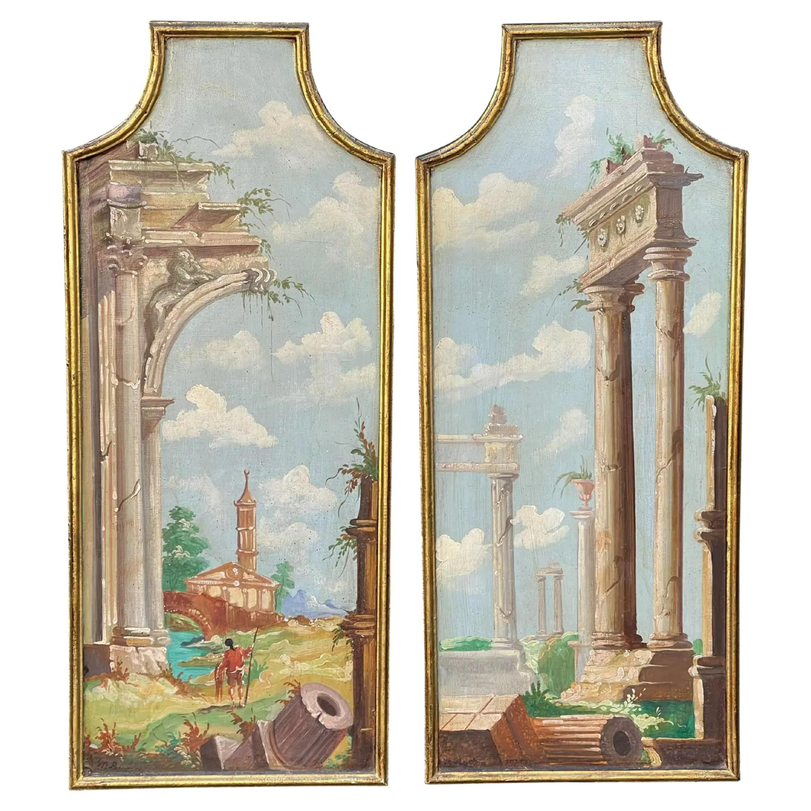 Pair of 19th Century Style Italian Architectural Landscape Paintings