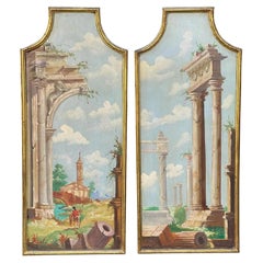 Antique Pair of 19th Century Style Italian Architectural Landscape Paintings