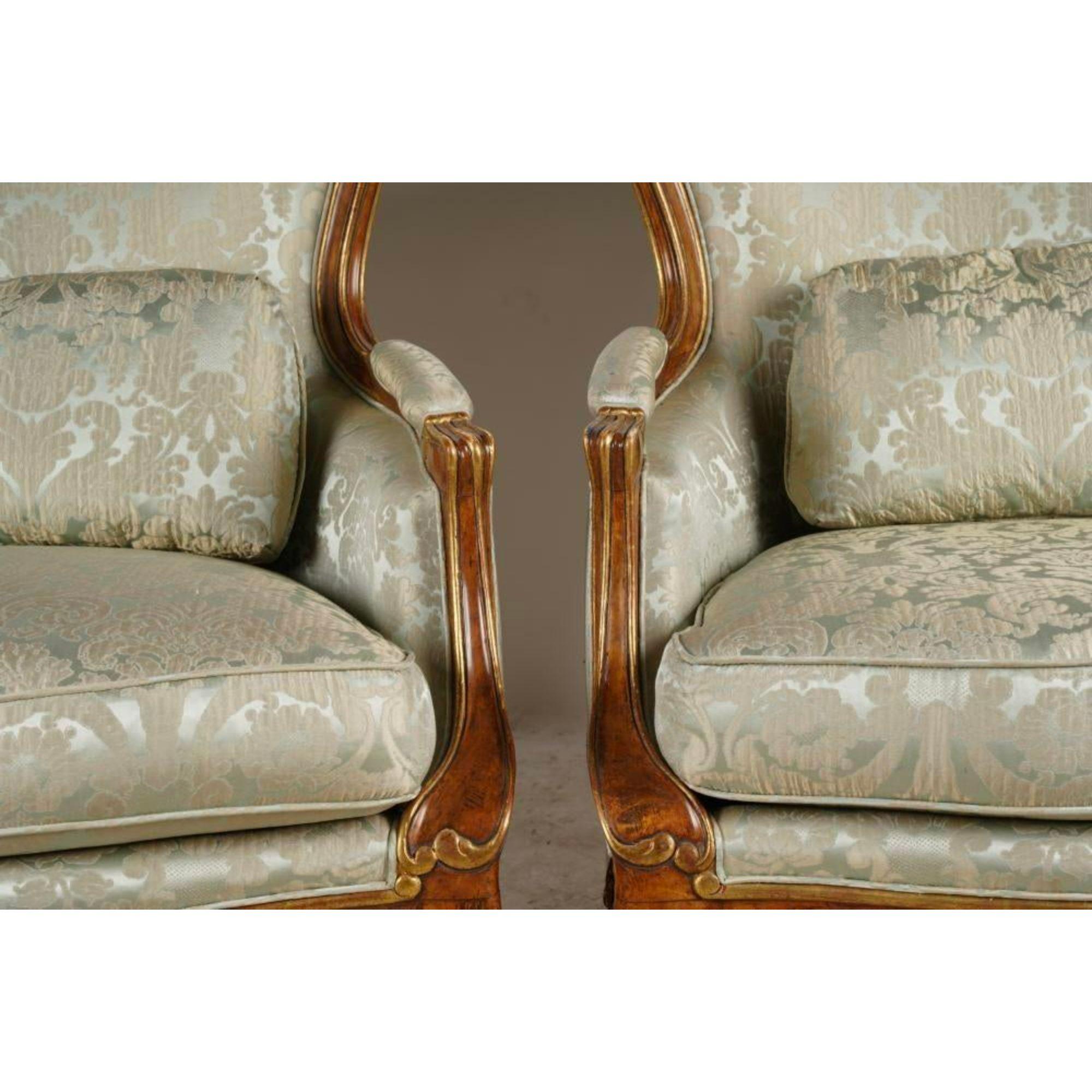 Louis XVI Pair of 19th C, Style Italian Charles Pollock for William Switzer Bergere Chairs