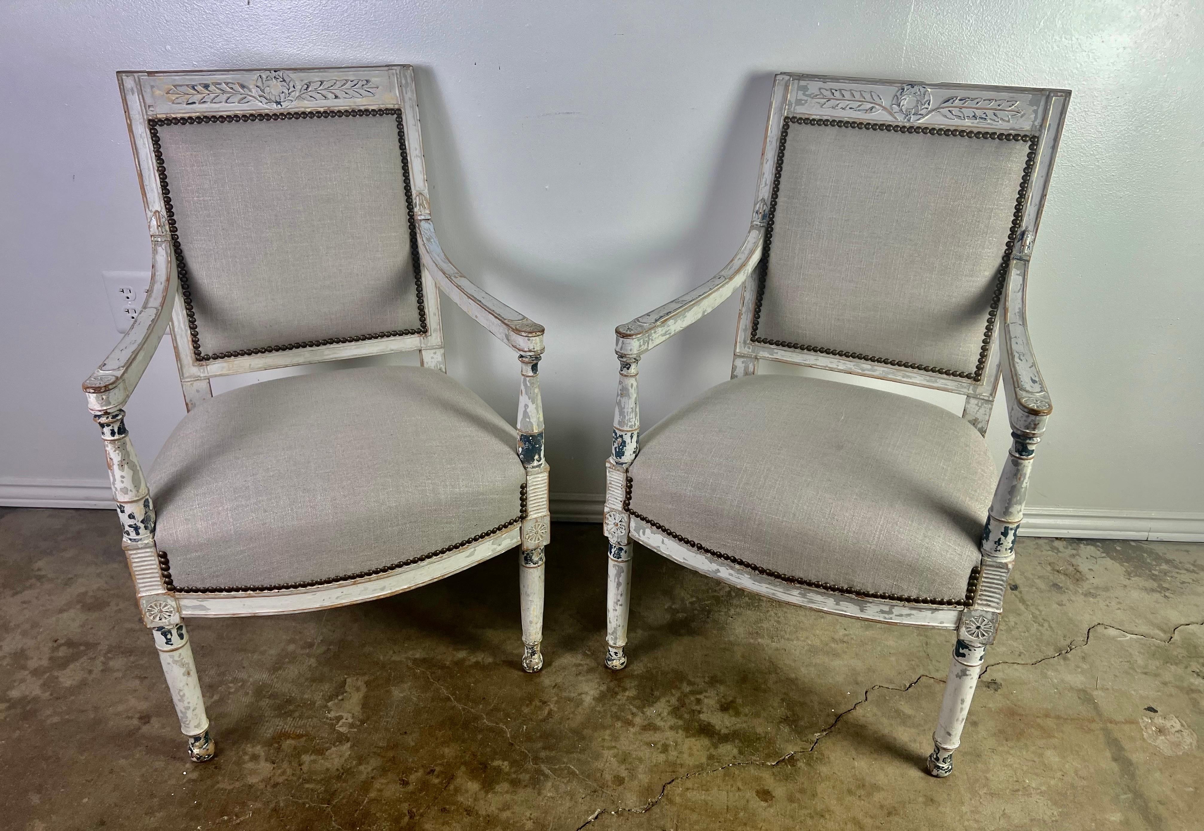 Pair of 19th C. Swedish Armchairs  In Distressed Condition In Los Angeles, CA
