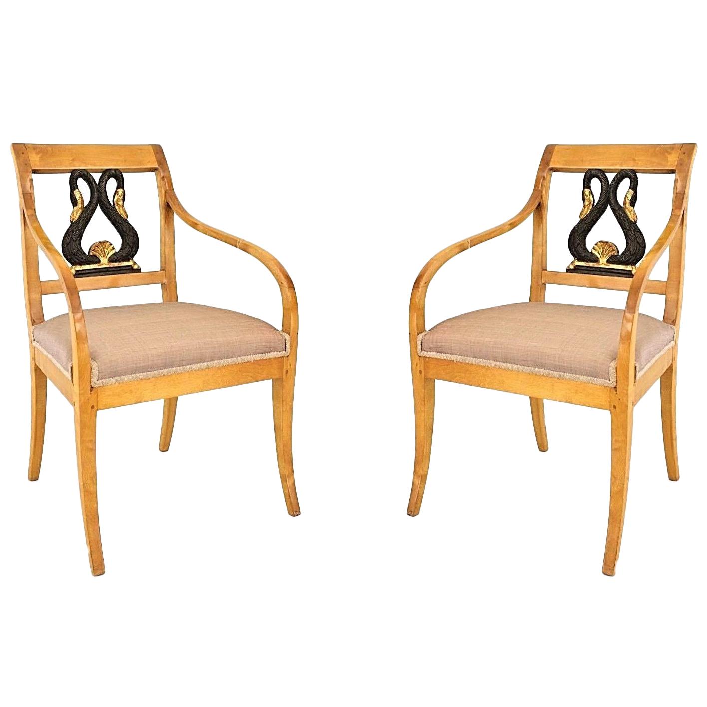 Pair of Swedish Biedermeier Gilt Armchairs For Sale