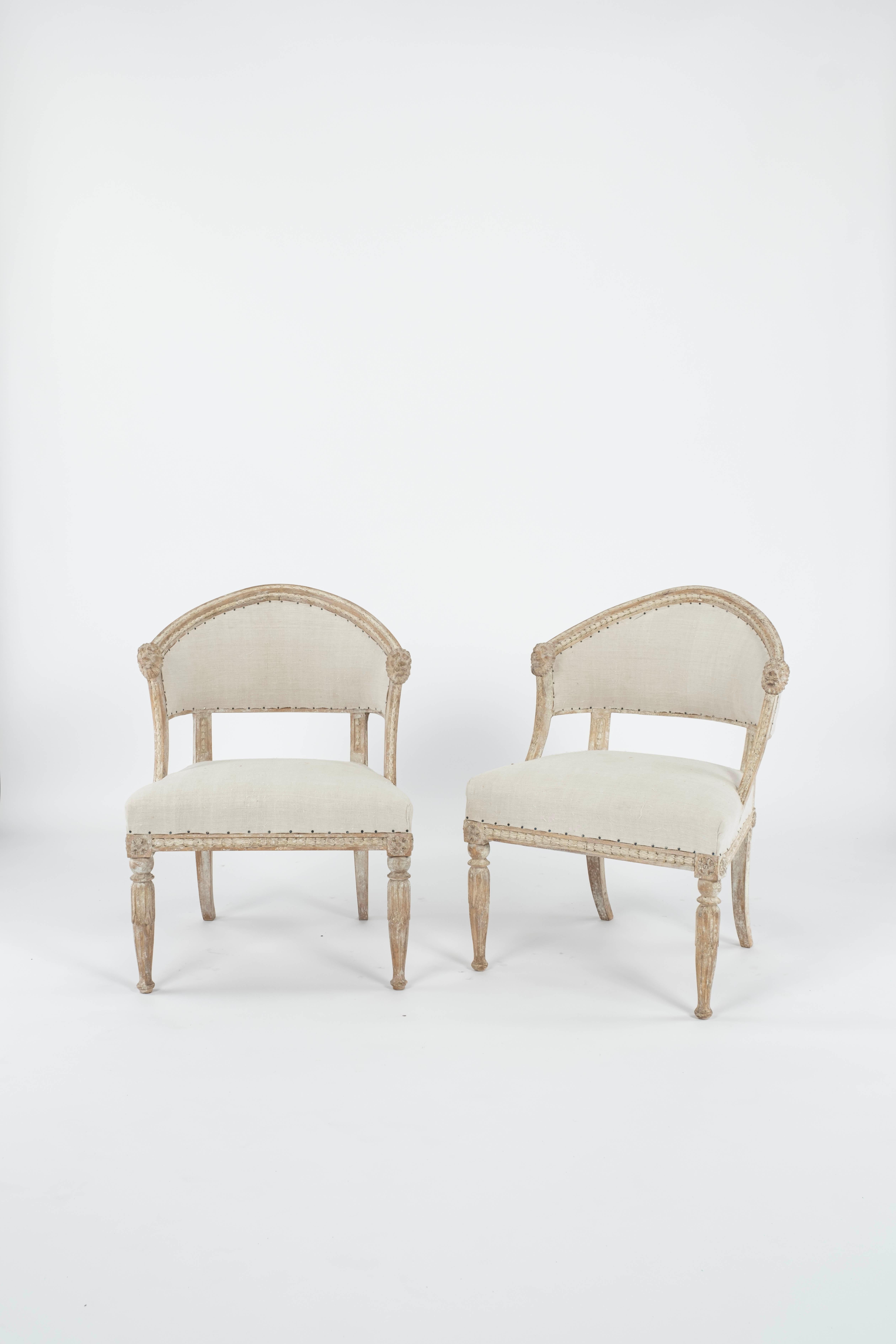 Pair of 19th C. Swedish Gustavian Barrel Back Chairs In Good Condition For Sale In Houston, TX