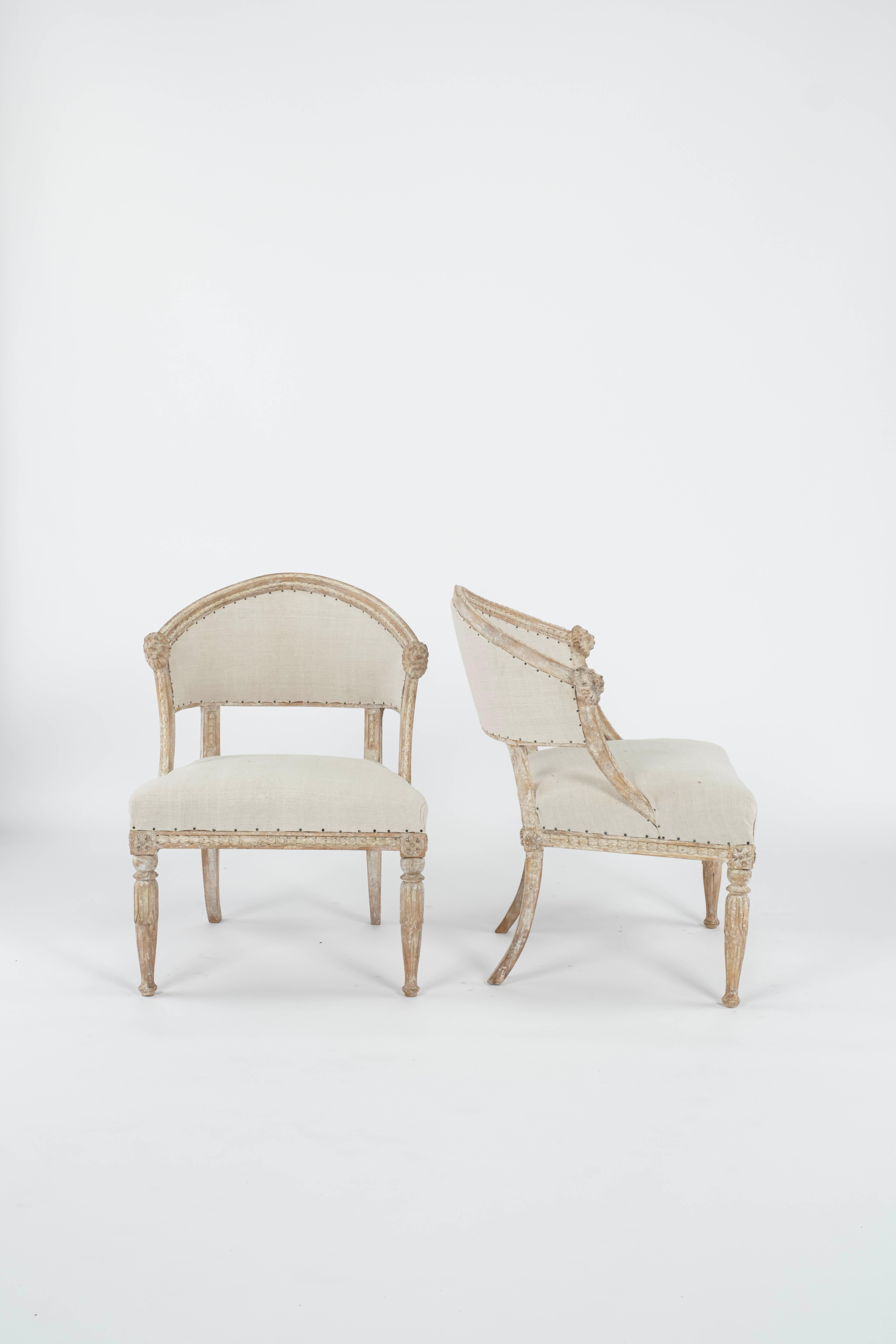 Wood Pair of 19th C. Swedish Gustavian Barrel Back Chairs For Sale