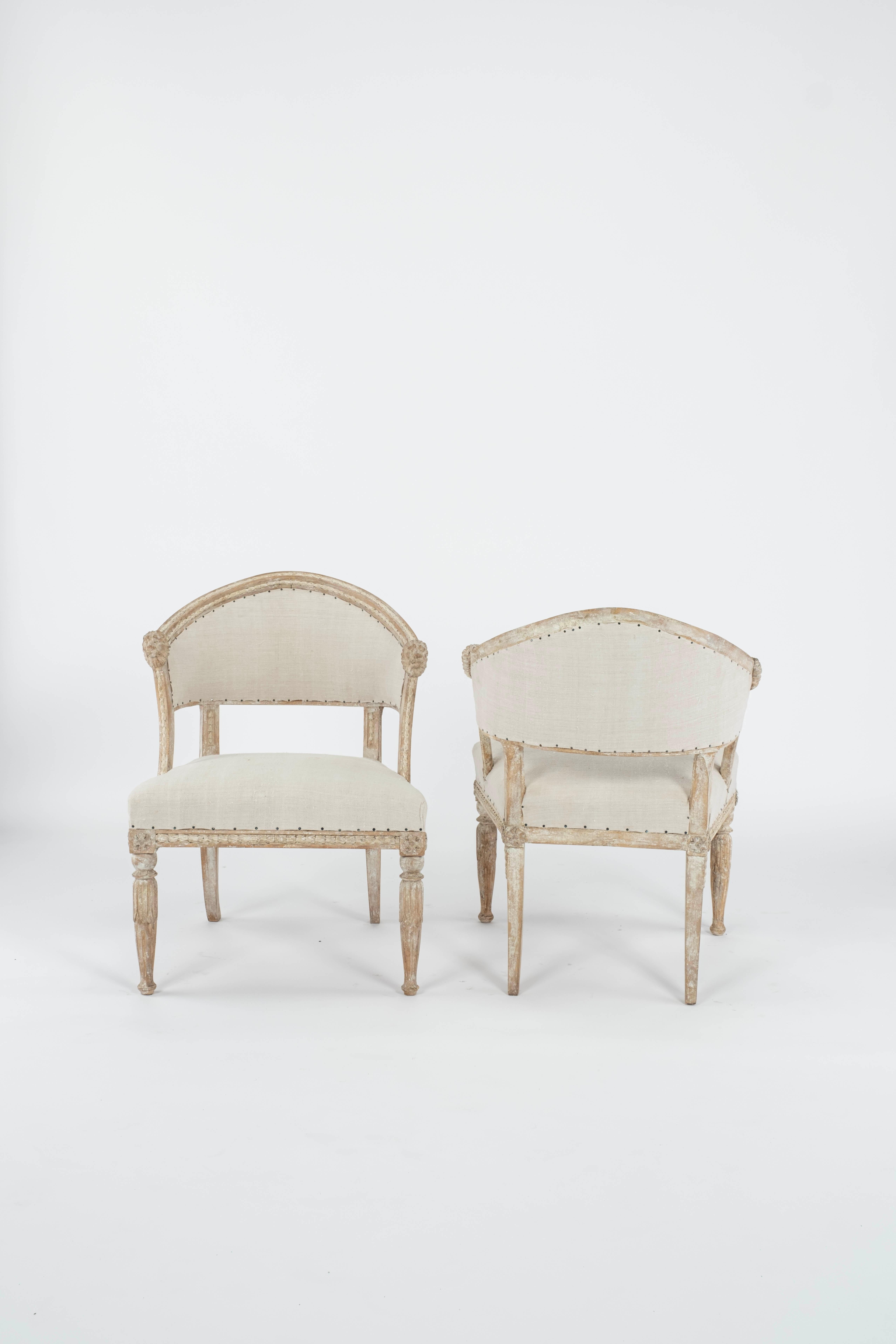 Pair of 19th C. Swedish Gustavian Barrel Back Chairs For Sale 1