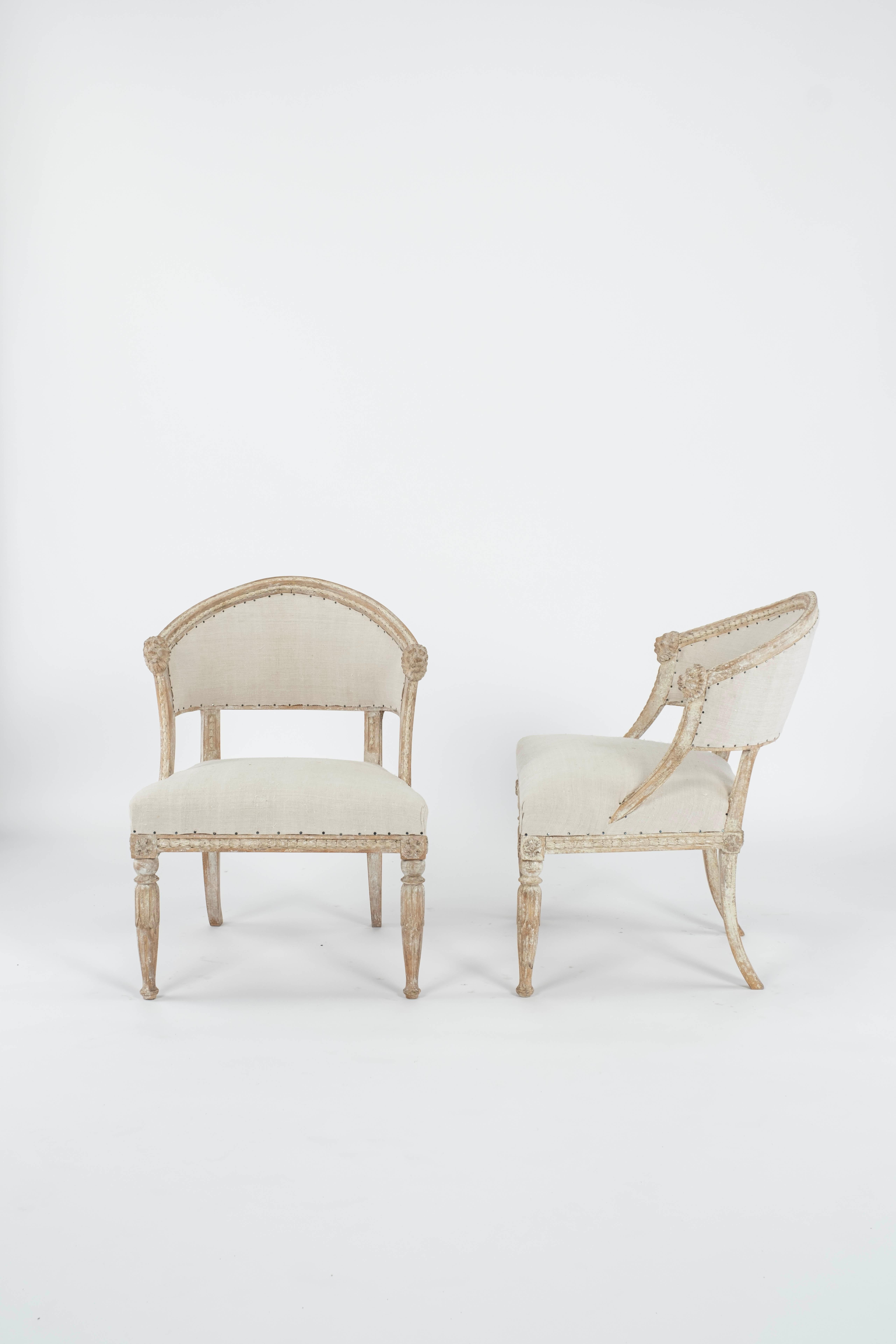 Pair of 19th C. Swedish Gustavian Barrel Back Chairs For Sale 2