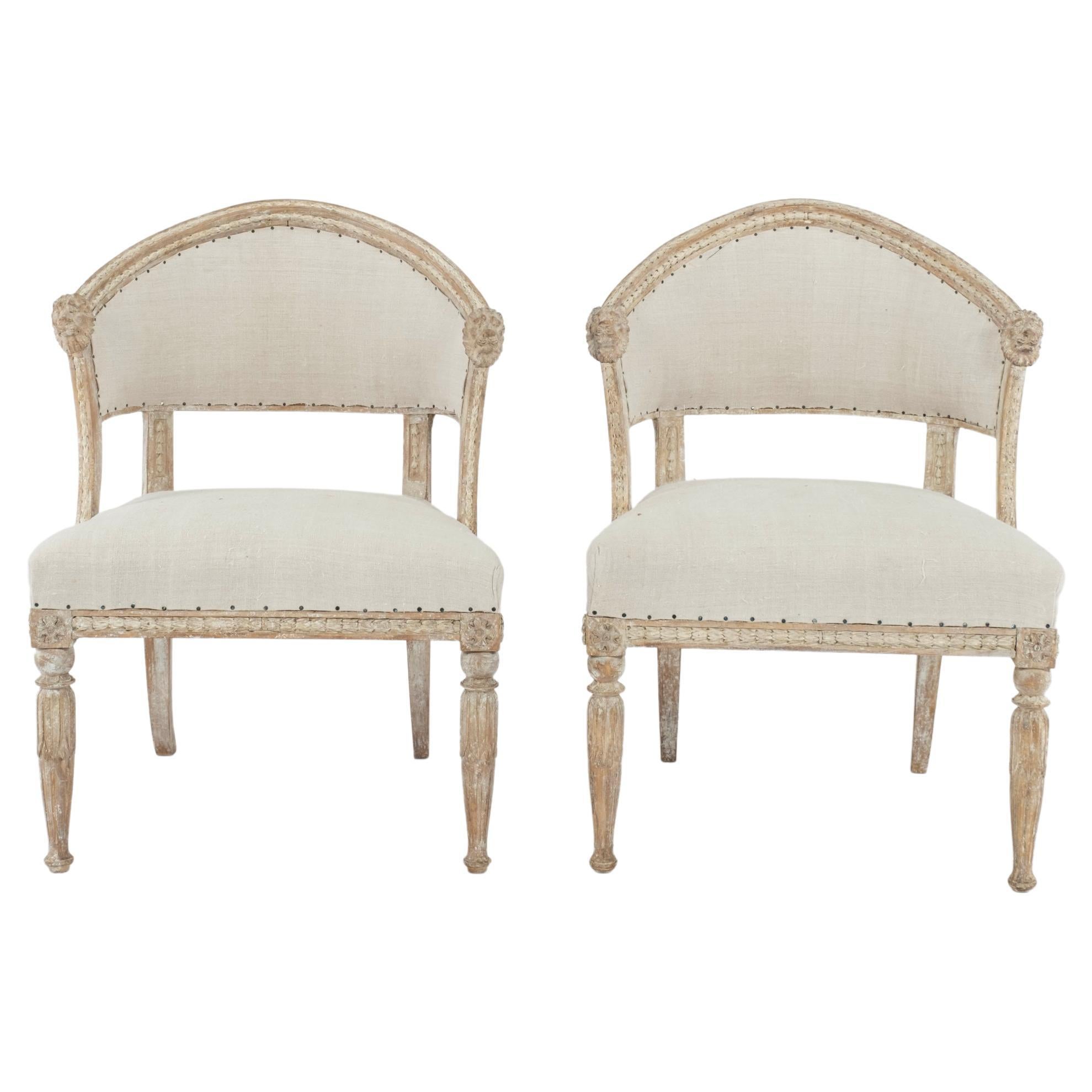 Pair of 19th C. Swedish Gustavian Barrel Back Chairs For Sale