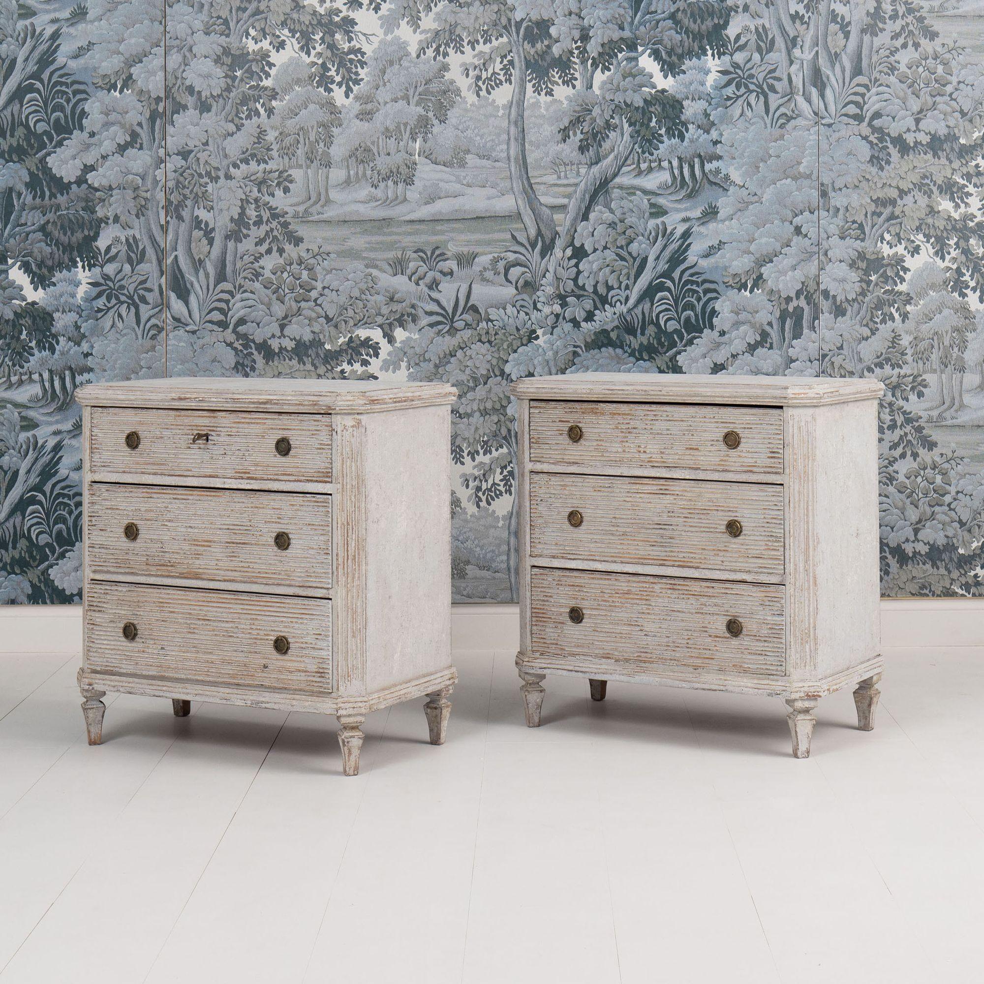 Wood Pair of 19th c. Swedish Gustavian Painted Bedside Commodes