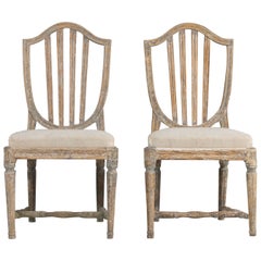 Pair of 19th c. Swedish Gustavian Period Shield Back Chairs in Original Paint