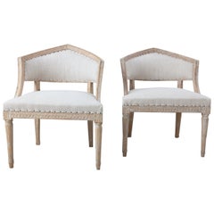Pair of 19th C. Swedish Gustavian Sulla Chairs in Original Paint