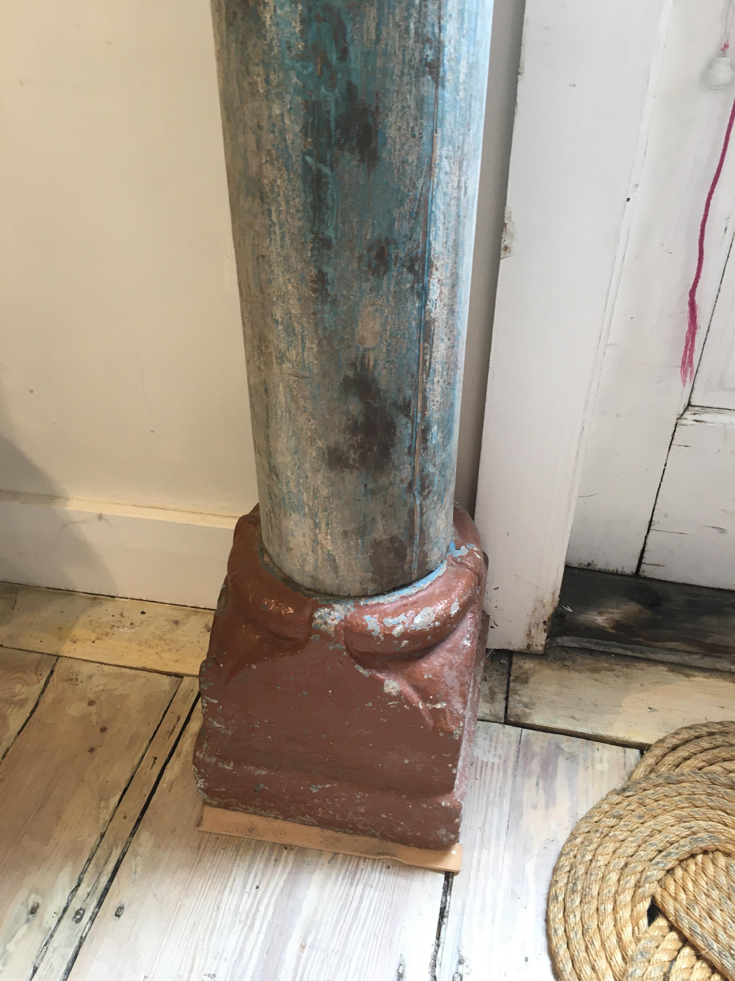 Pair of 19th Century, Teak Columns with Original Paint on Stone Bases In Good Condition In Nantucket, MA