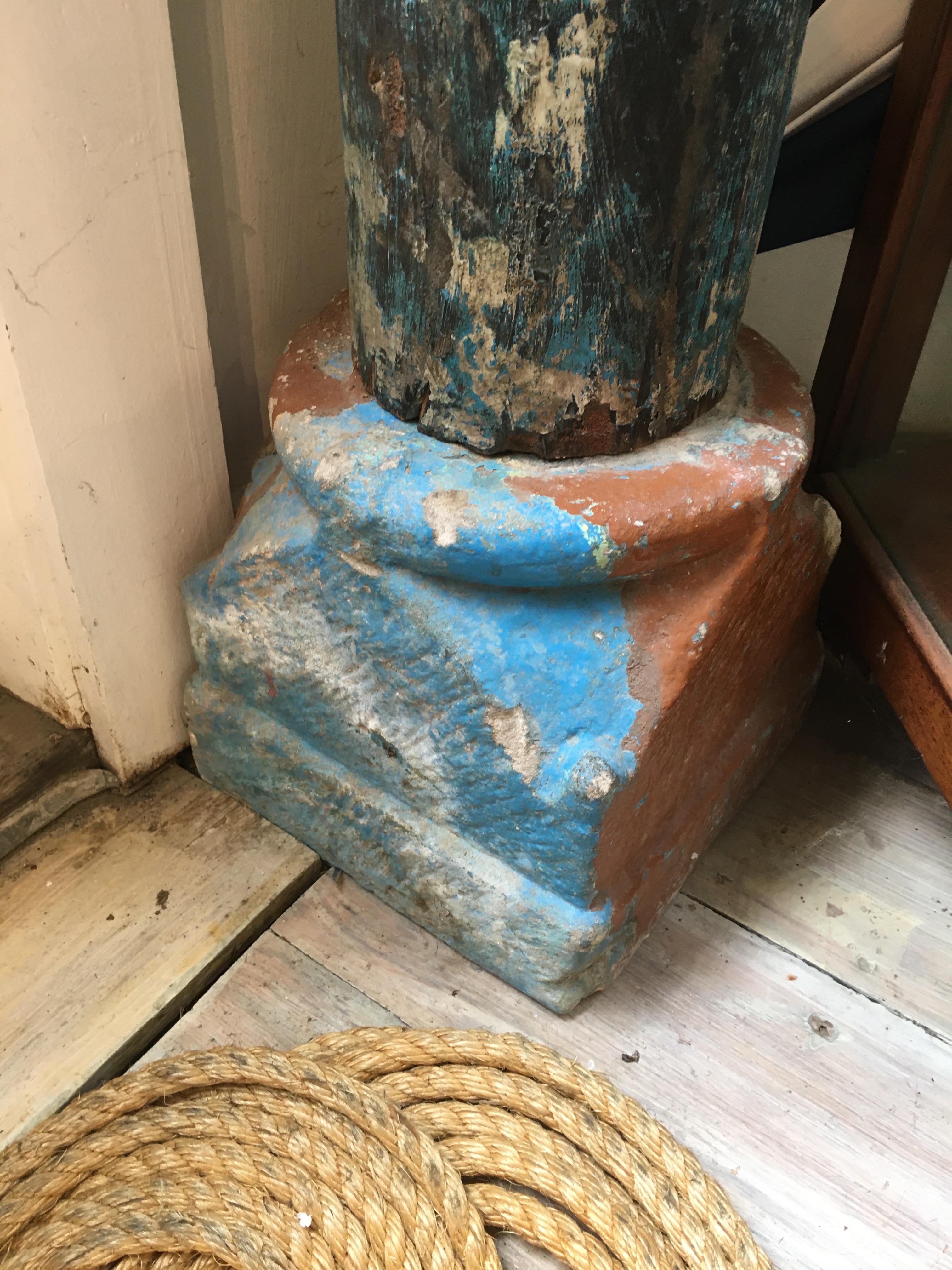Pair of 19th Century, Teak Columns with Original Paint on Stone Bases 1