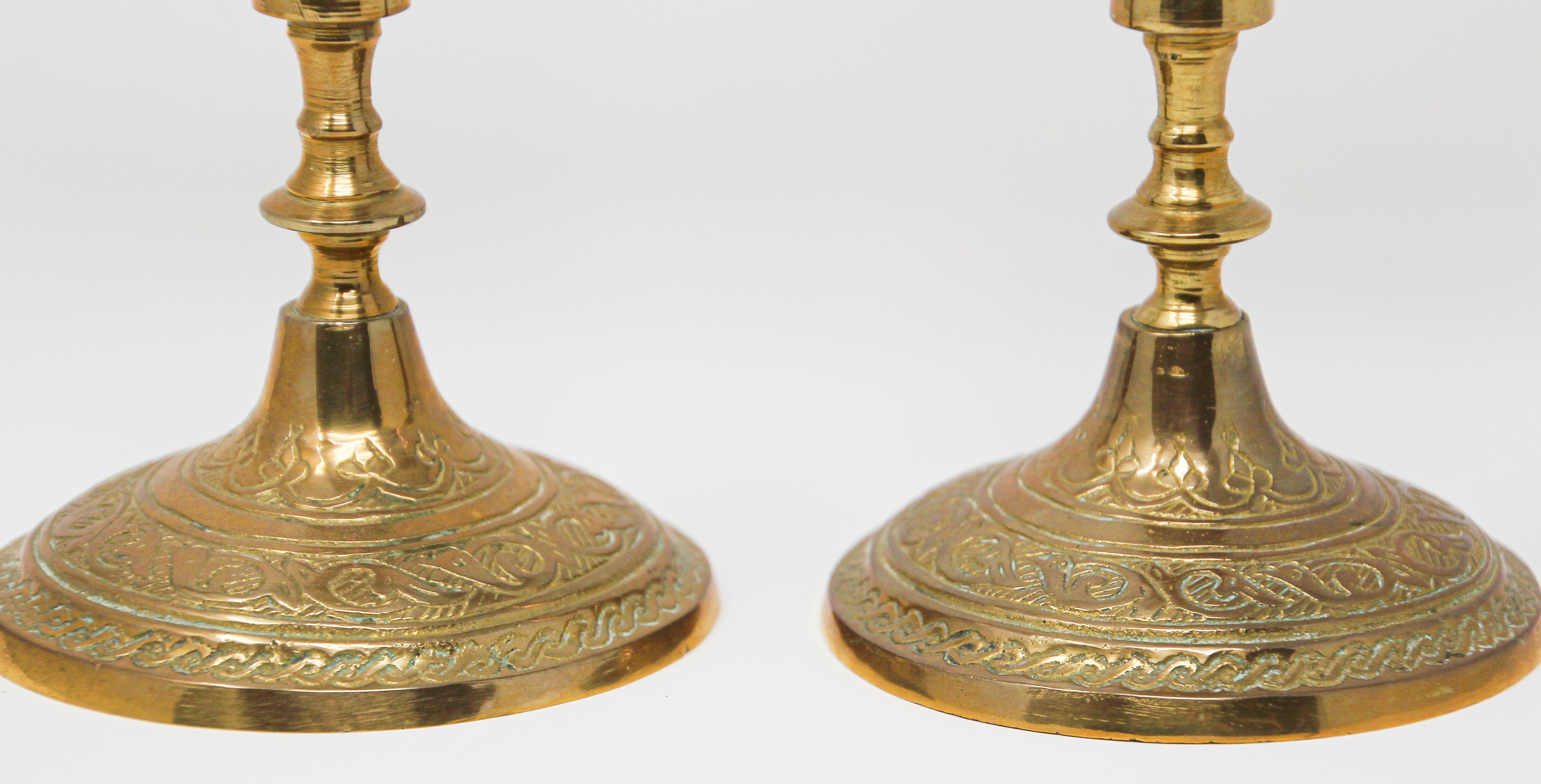 British Pair of 19th Century Victorian Brass Candlesticks