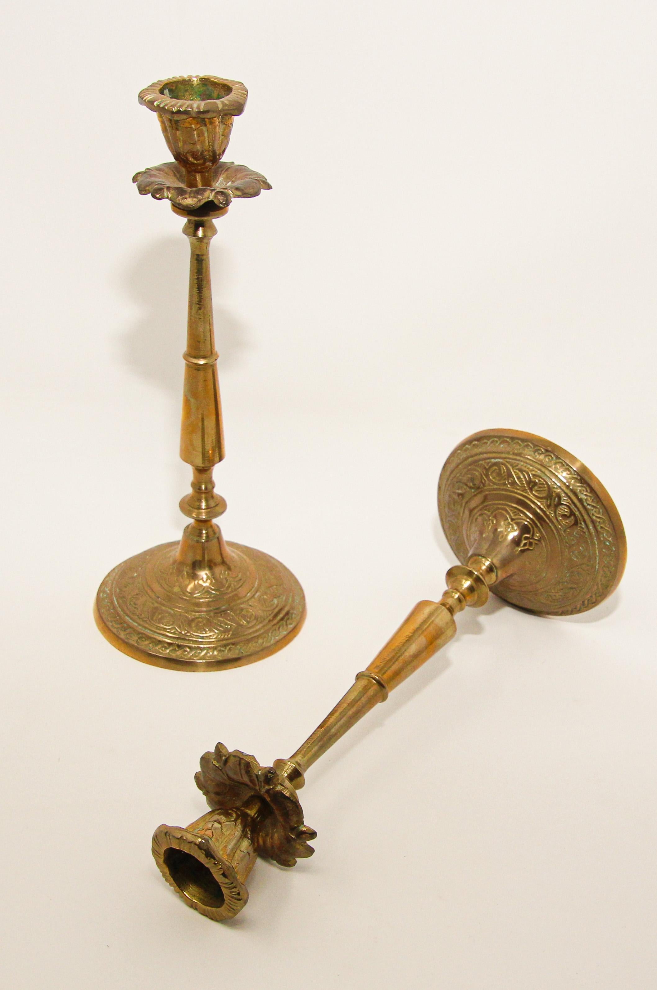 Pair of 19th Century Victorian Brass Candlesticks 3