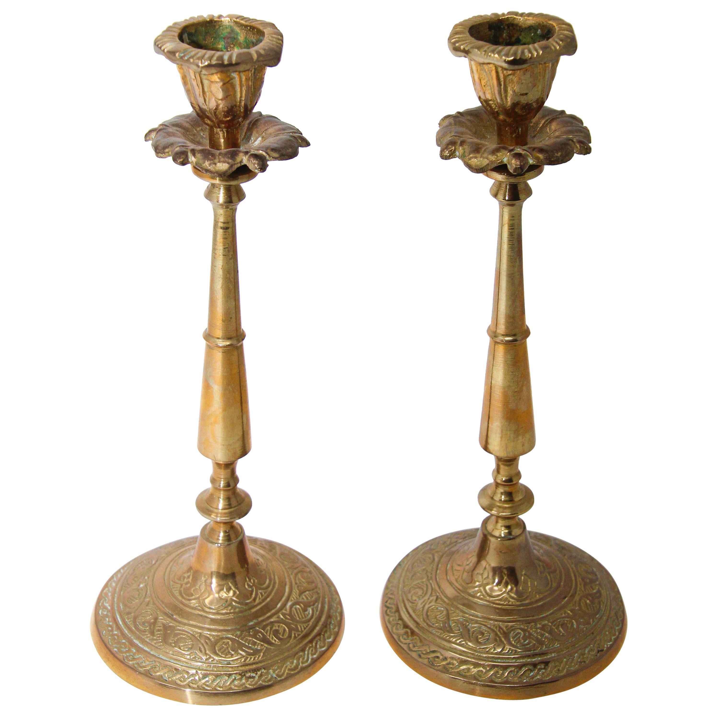 Pair of 19th Century Victorian Brass Candlesticks