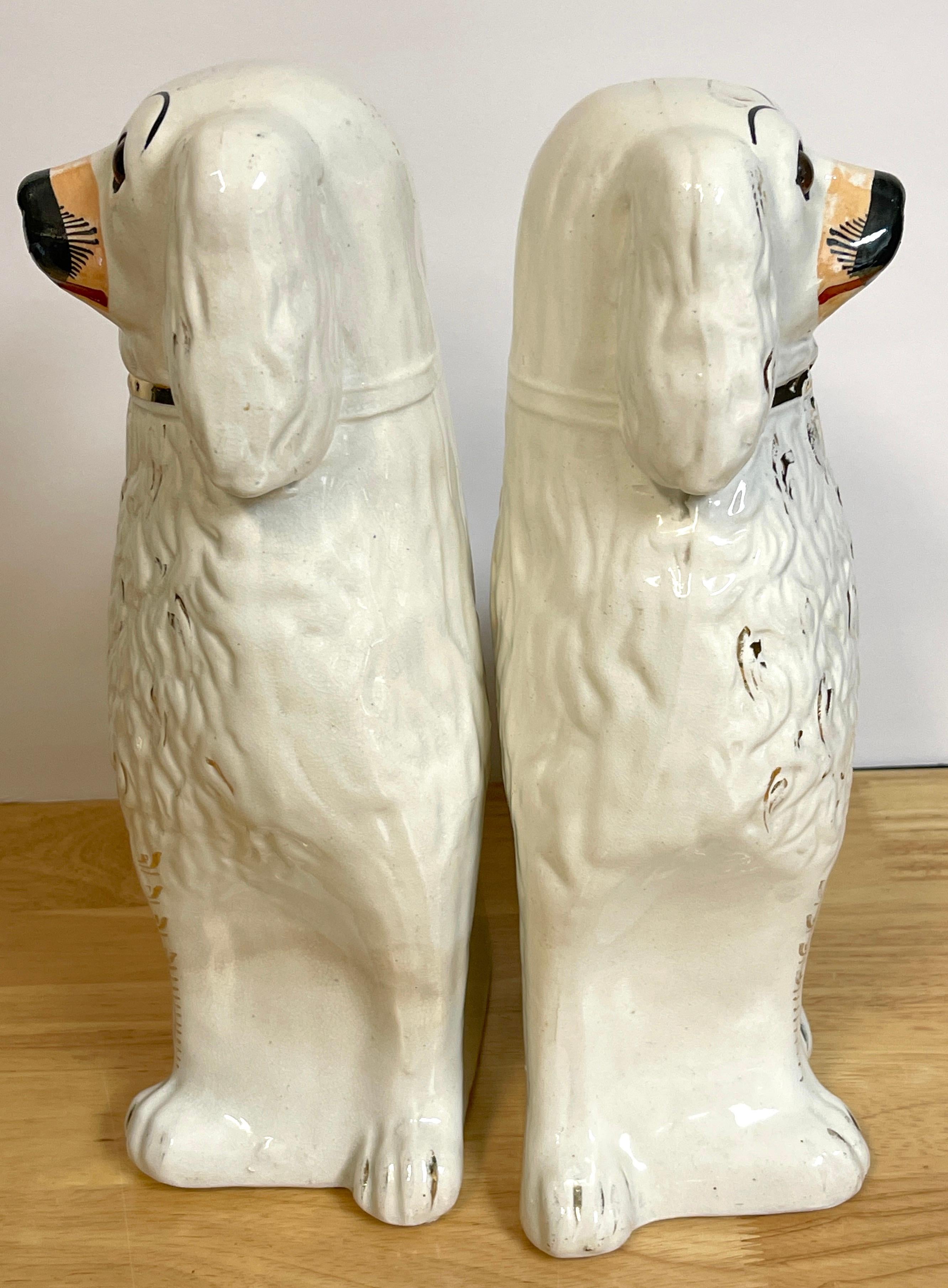 Pair of 19th Century White & Gilt Decorated Staffordshire Dogs In Good Condition In West Palm Beach, FL