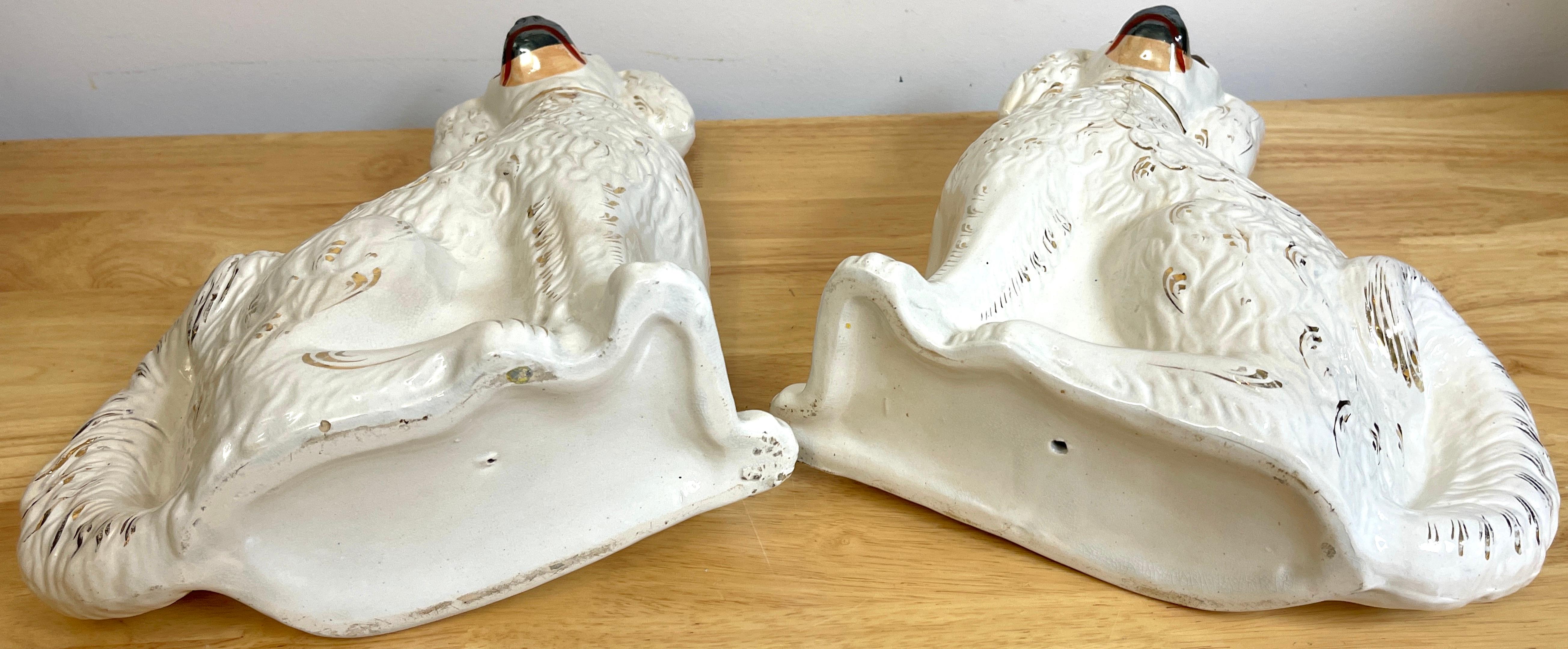 Glass Pair of 19th Century White & Gilt Decorated Staffordshire Dogs