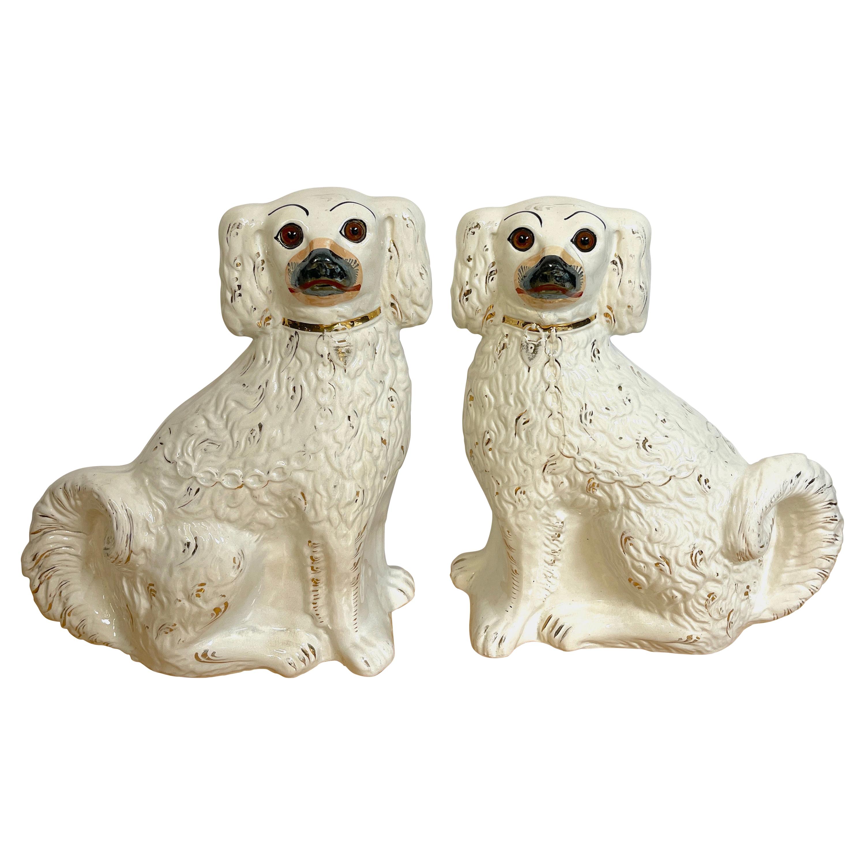 Pair of 19th Century White & Gilt Decorated Staffordshire Dogs