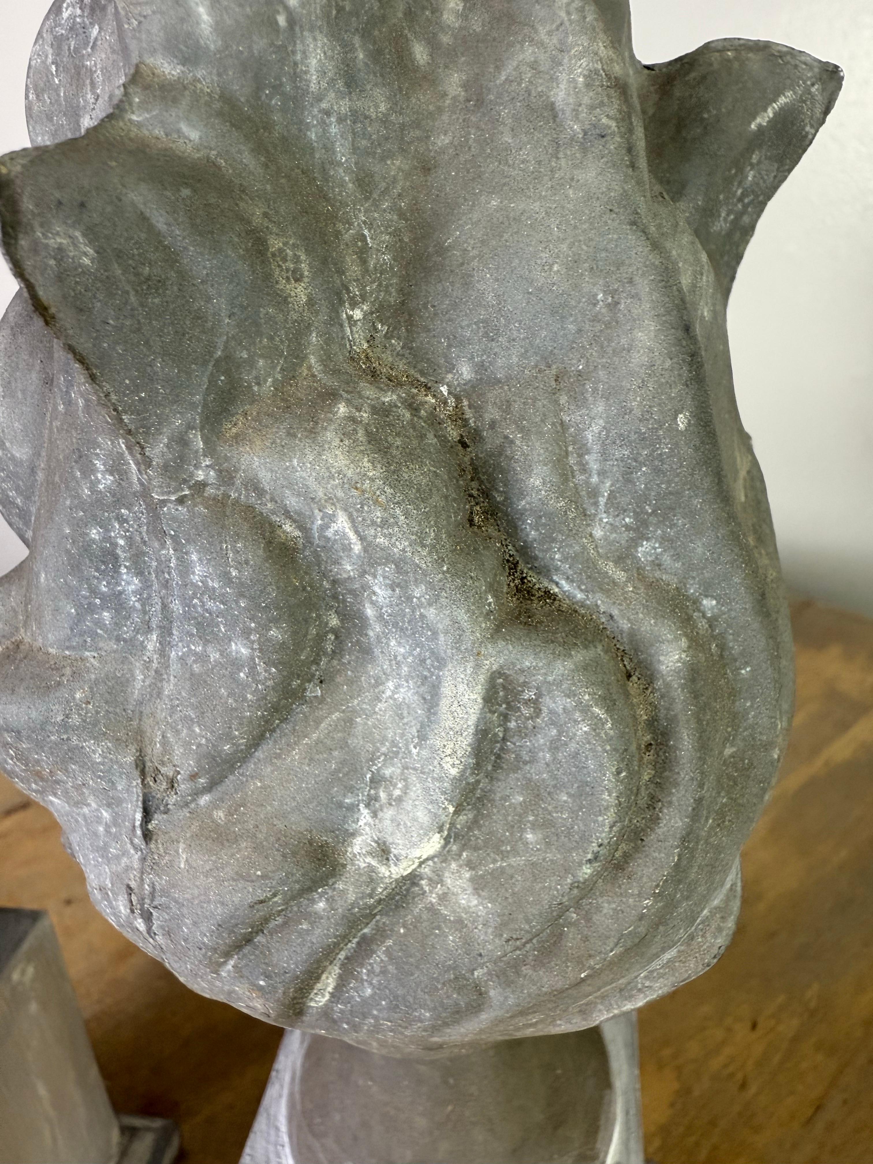 Pair of 19th C. Zinc Flames on Wood Bases In Distressed Condition For Sale In Los Angeles, CA