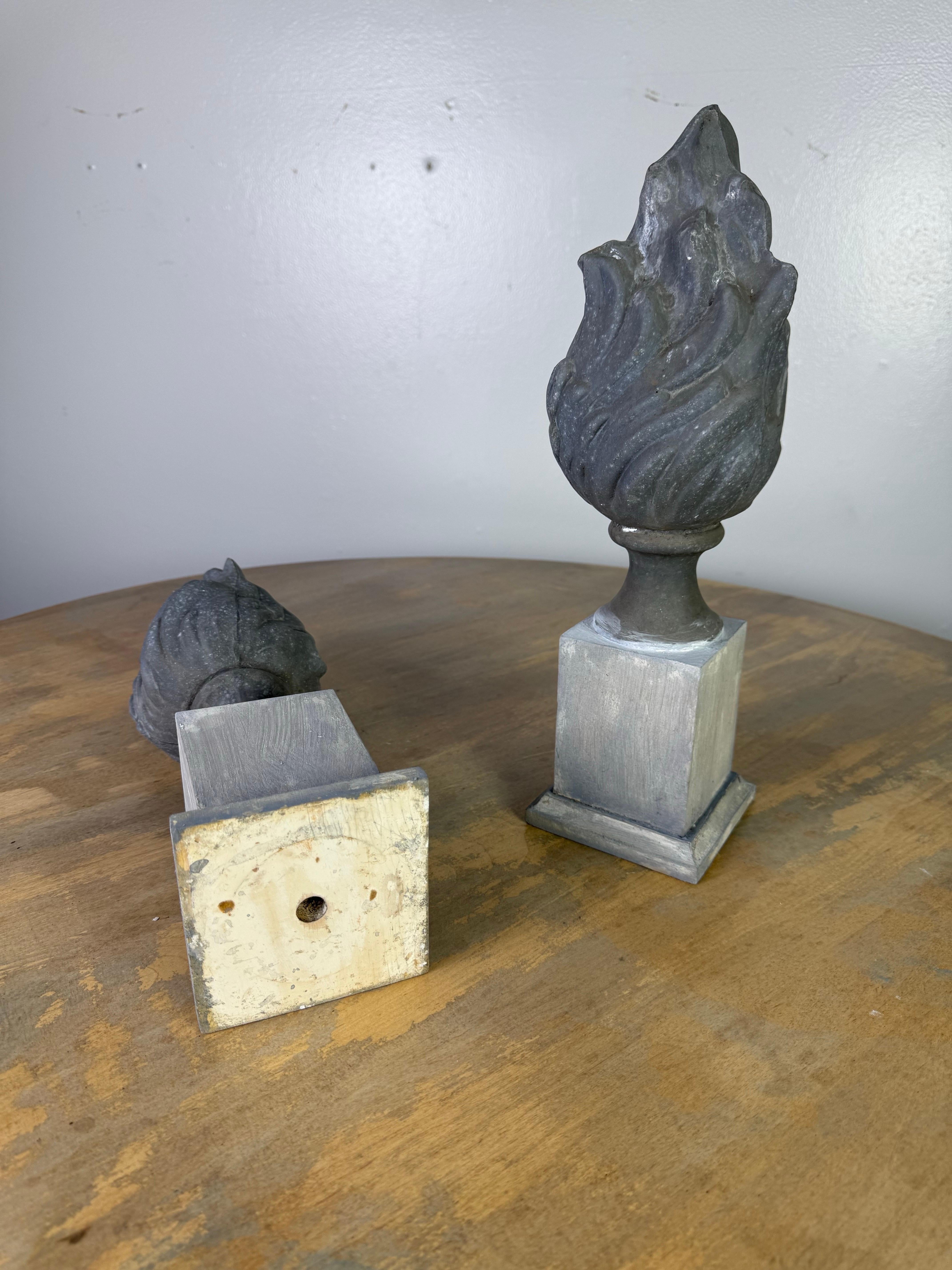 Pair of 19th C. Zinc Flames on Wood Bases For Sale 2
