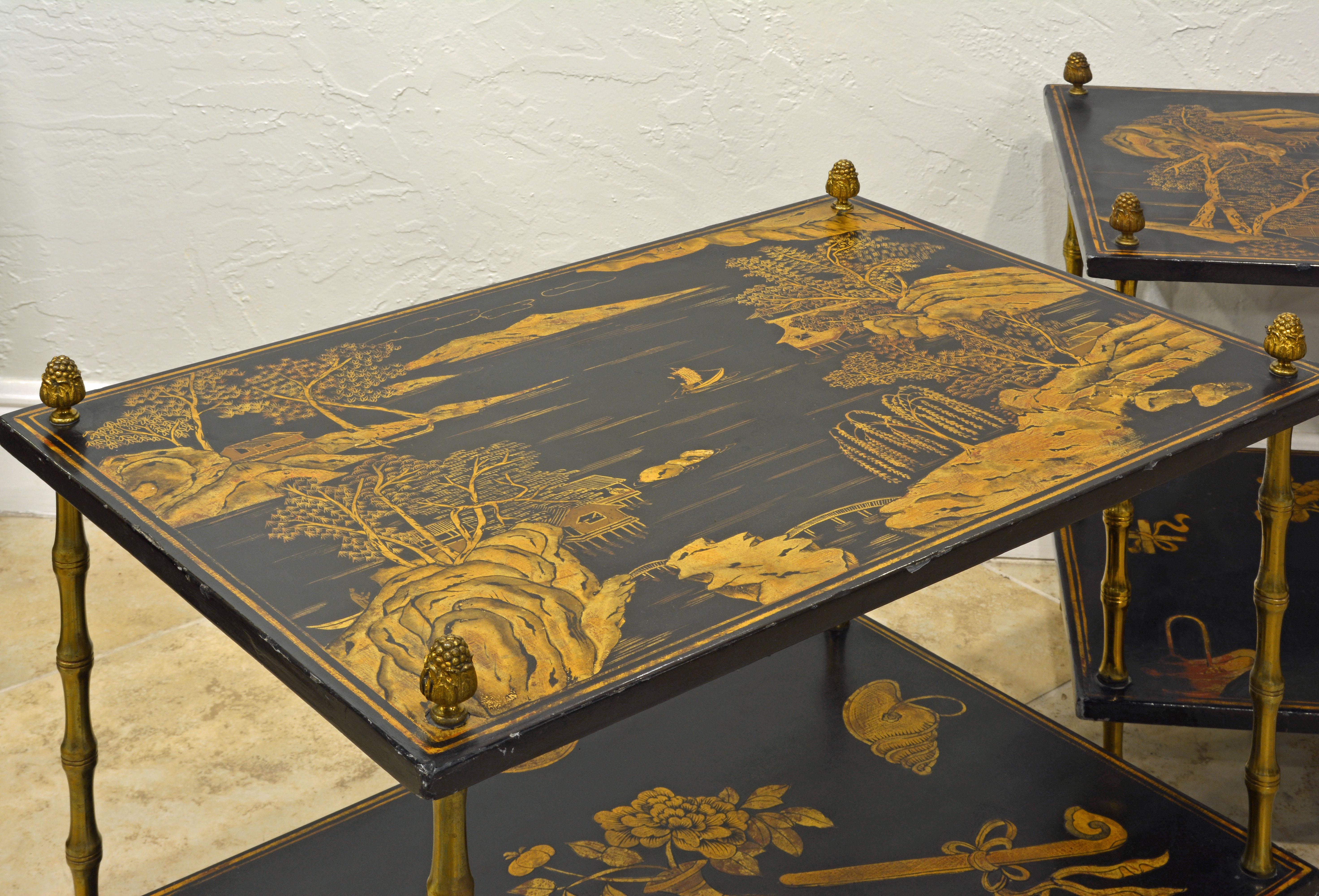 Lacquered Pair of 19th Century English Aesthetic Movement Chinoiserie Two Tier Side Tables