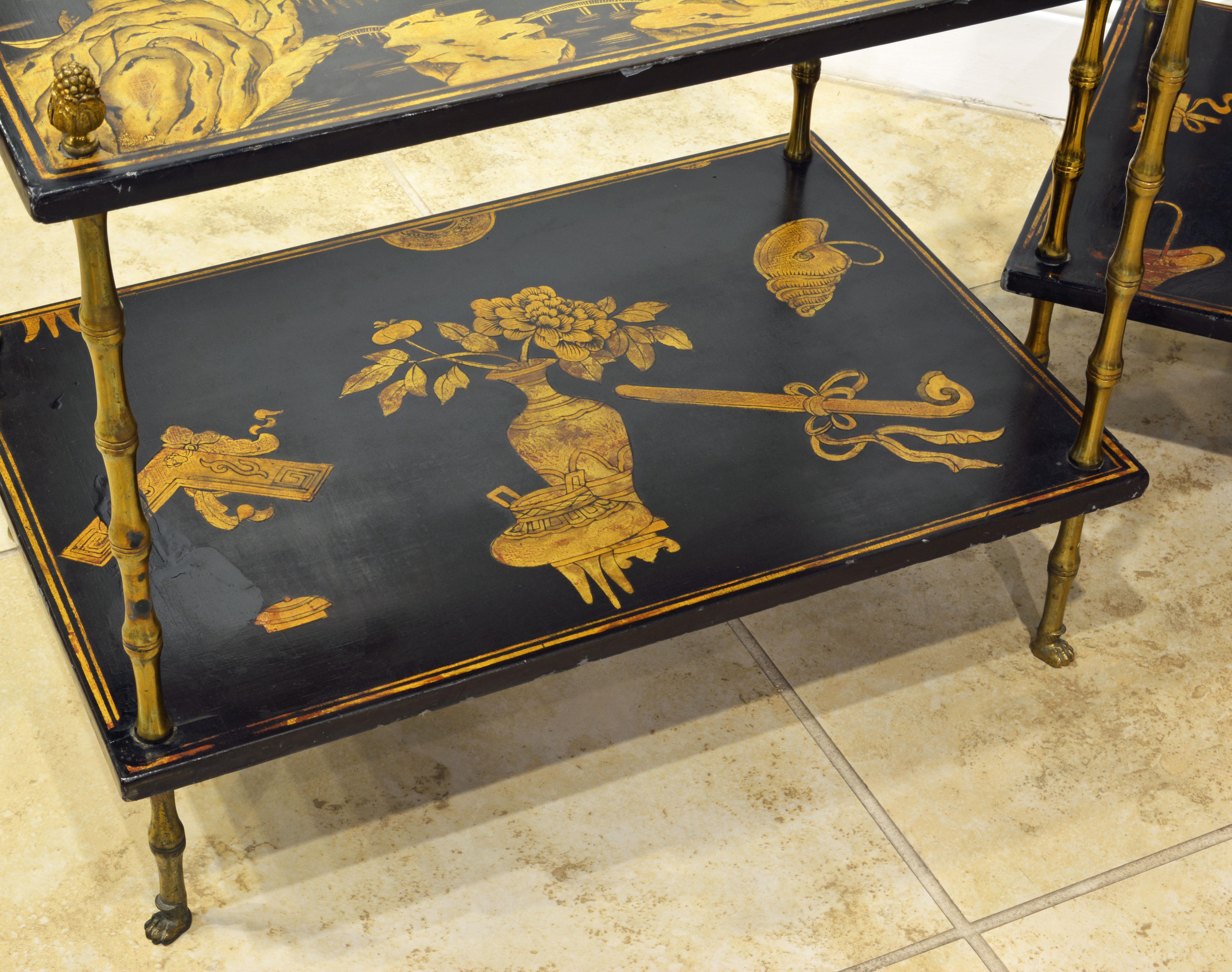 Wood Pair of 19th Century English Aesthetic Movement Chinoiserie Two Tier Side Tables