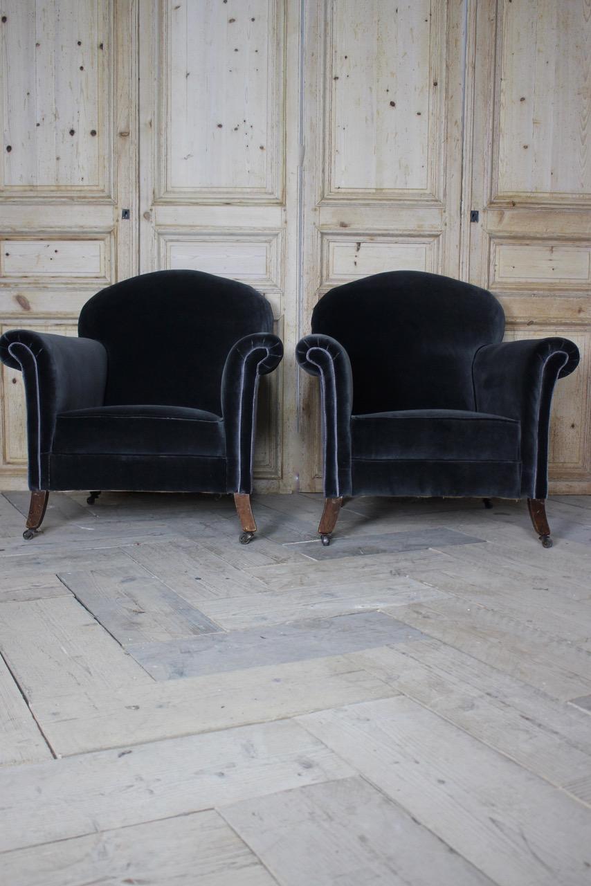 Pair of 19th Century English Armchairs in Velvet 7