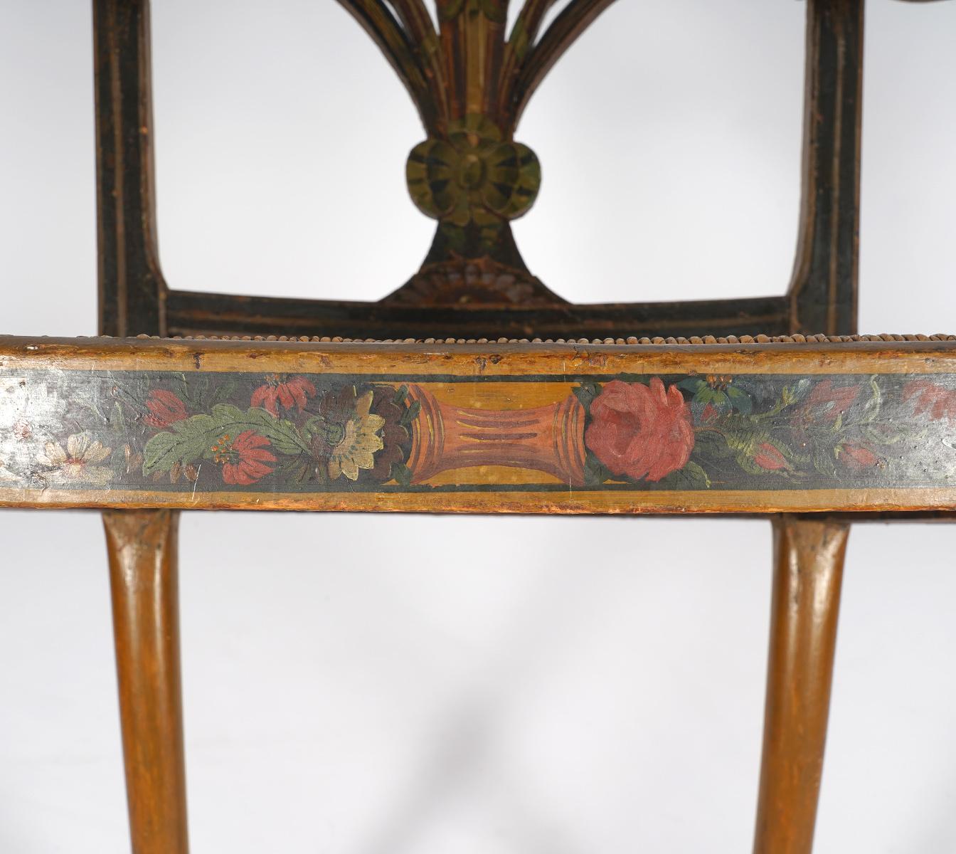 Pair of English Regency Carved and Paint Decorated Rush Seat Armchairs 5