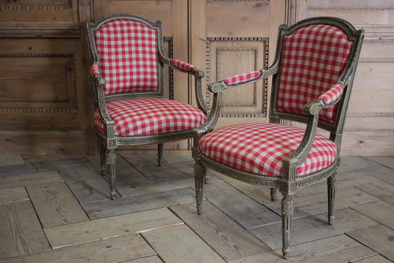 Pair of 19th Century French Painted Fauteuils in the Louis XVI Taste For Sale 1