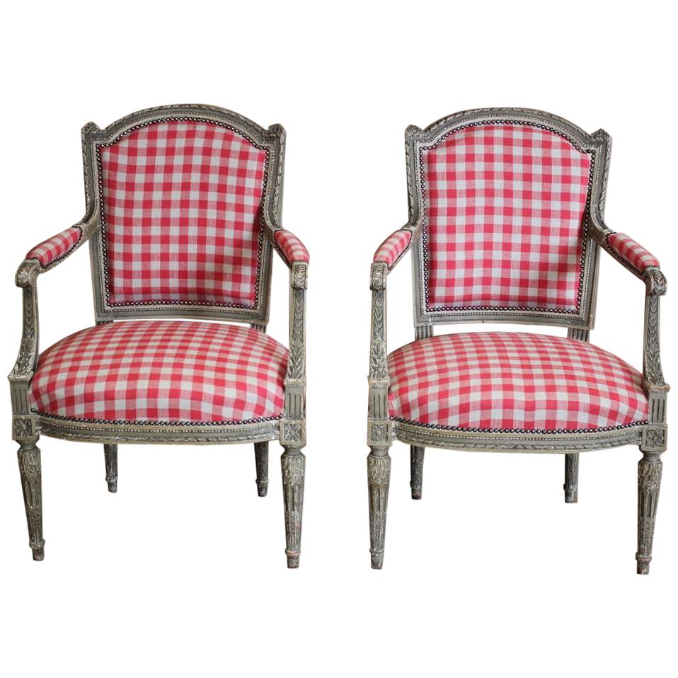 Pair of 19th Century French Painted Fauteuils in the Louis XVI Taste For Sale