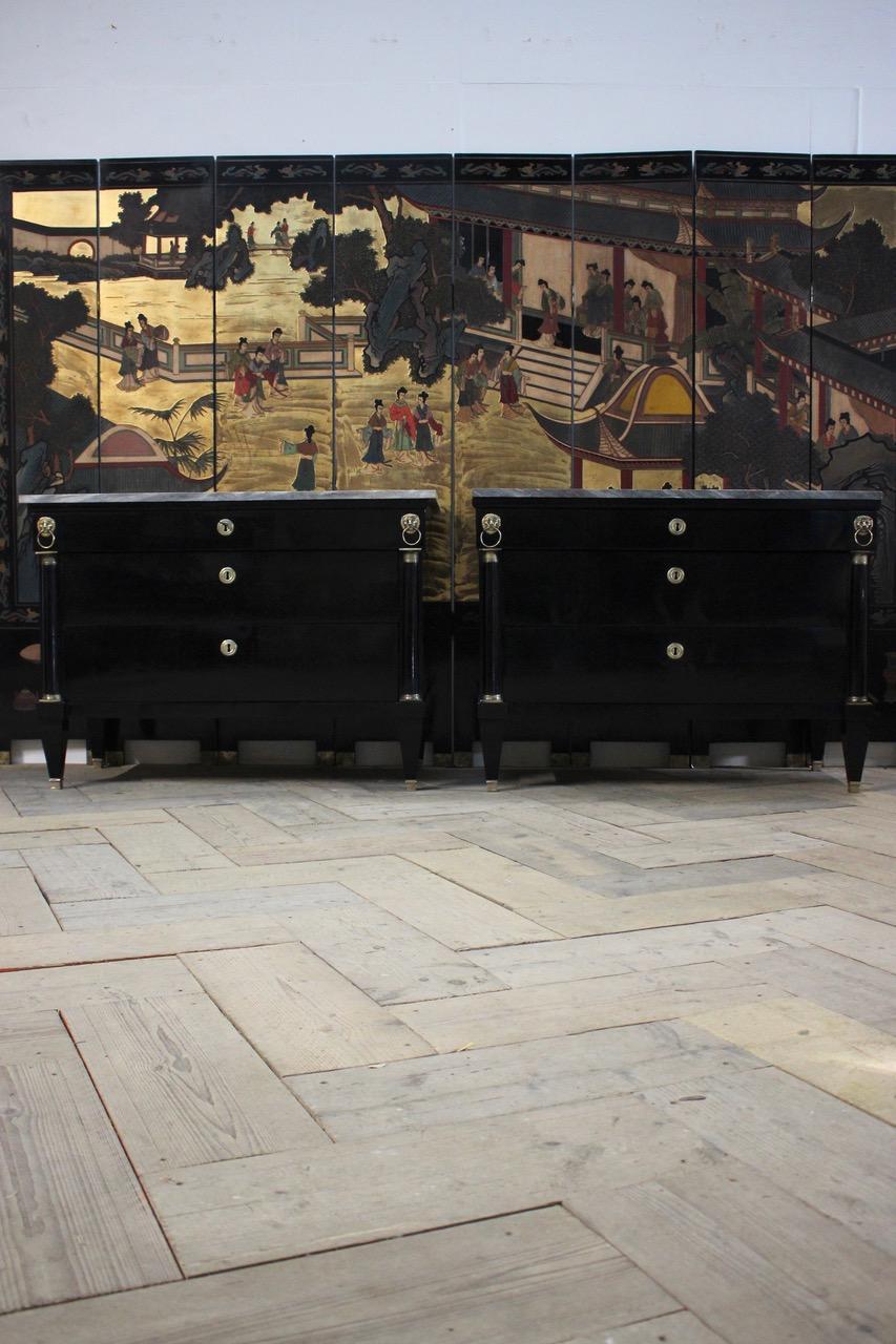 Pair of 19th Century Italian Ebonized Commodes with Bronze Mounts In Good Condition In Gloucestershire, GB