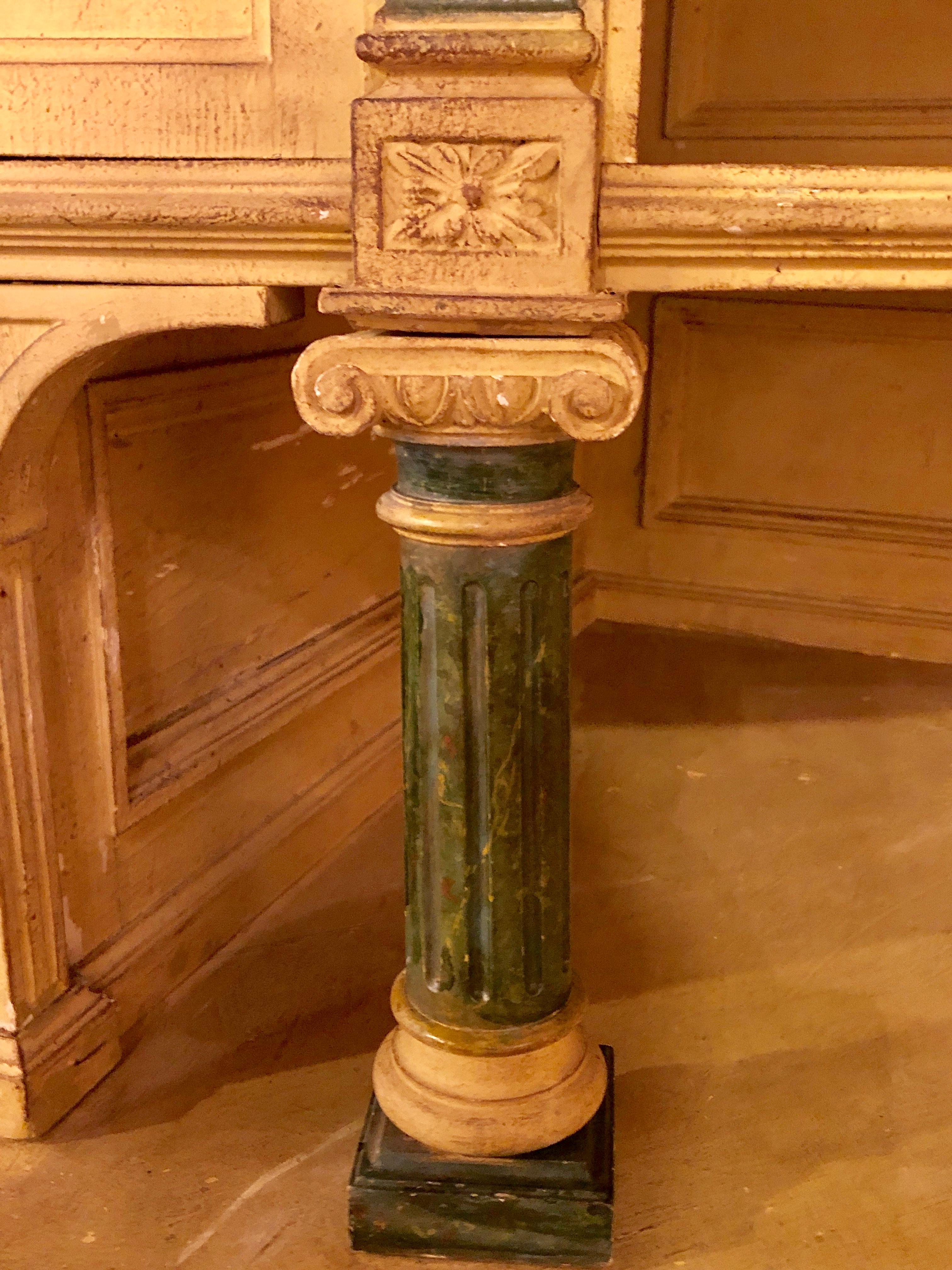 Pair of 19th Cent Monumental Paint Decorated Corner Cabinets Faux Marble Columns 6