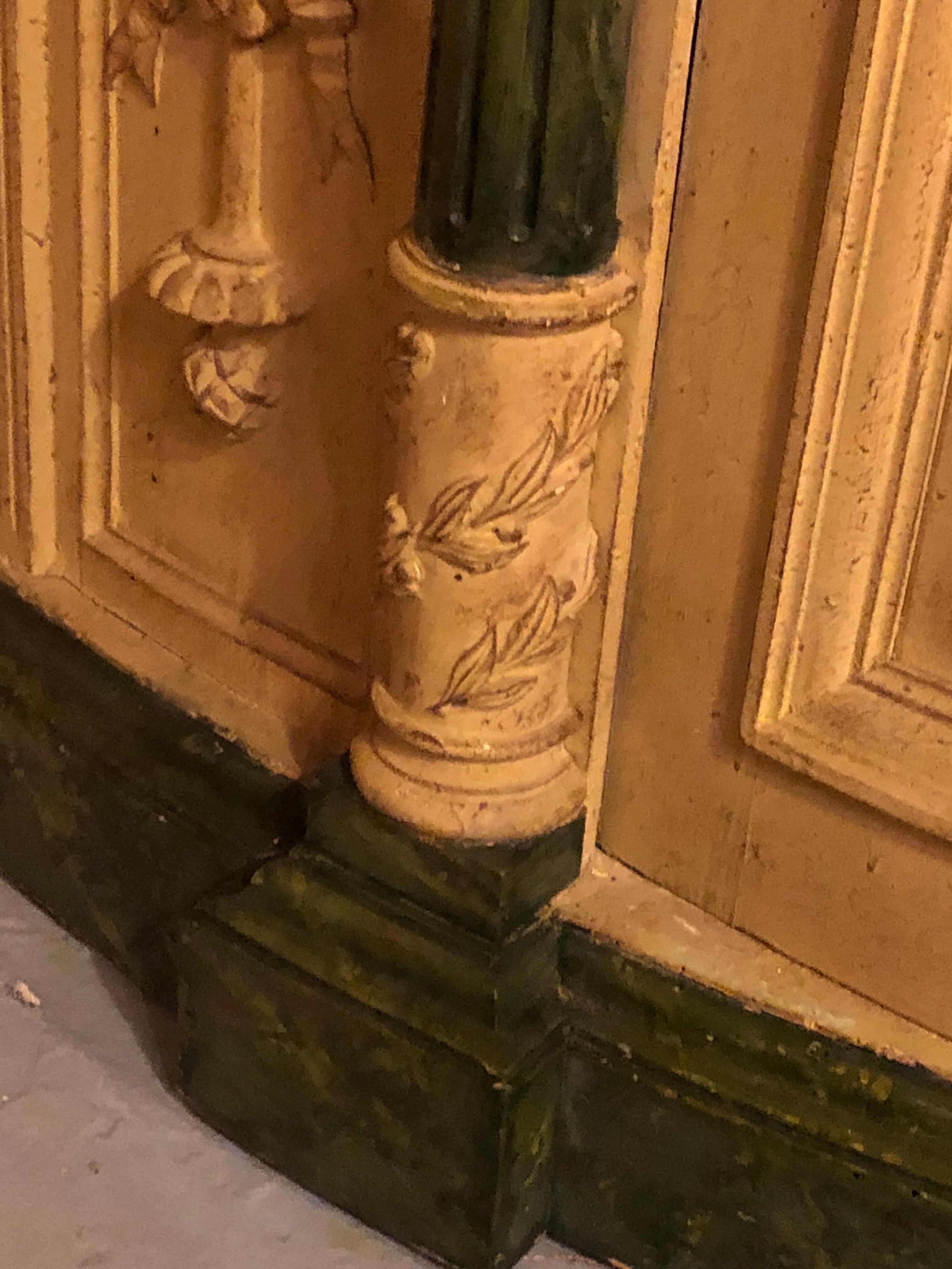 Pair of 19th Cent Monumental Paint Decorated Corner Cabinets Faux Marble Columns 11