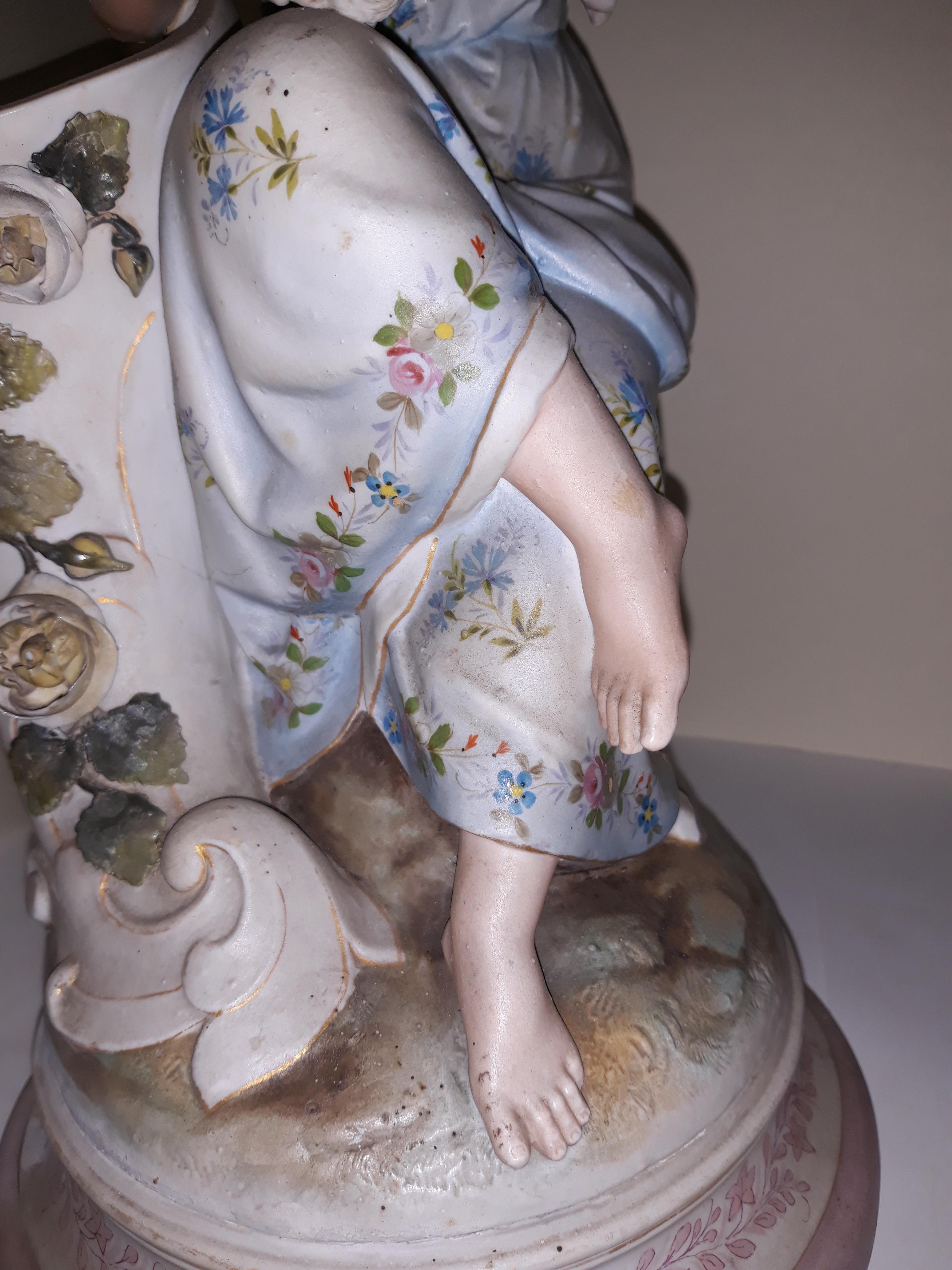 Pair of 19th Century Porcelain Biscuit, France, Vieux Paris Cornucopia Statue For Sale 7