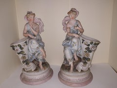 Pair of 19th Century Porcelain Biscuit, France, Vieux Paris Cornucopia Statue